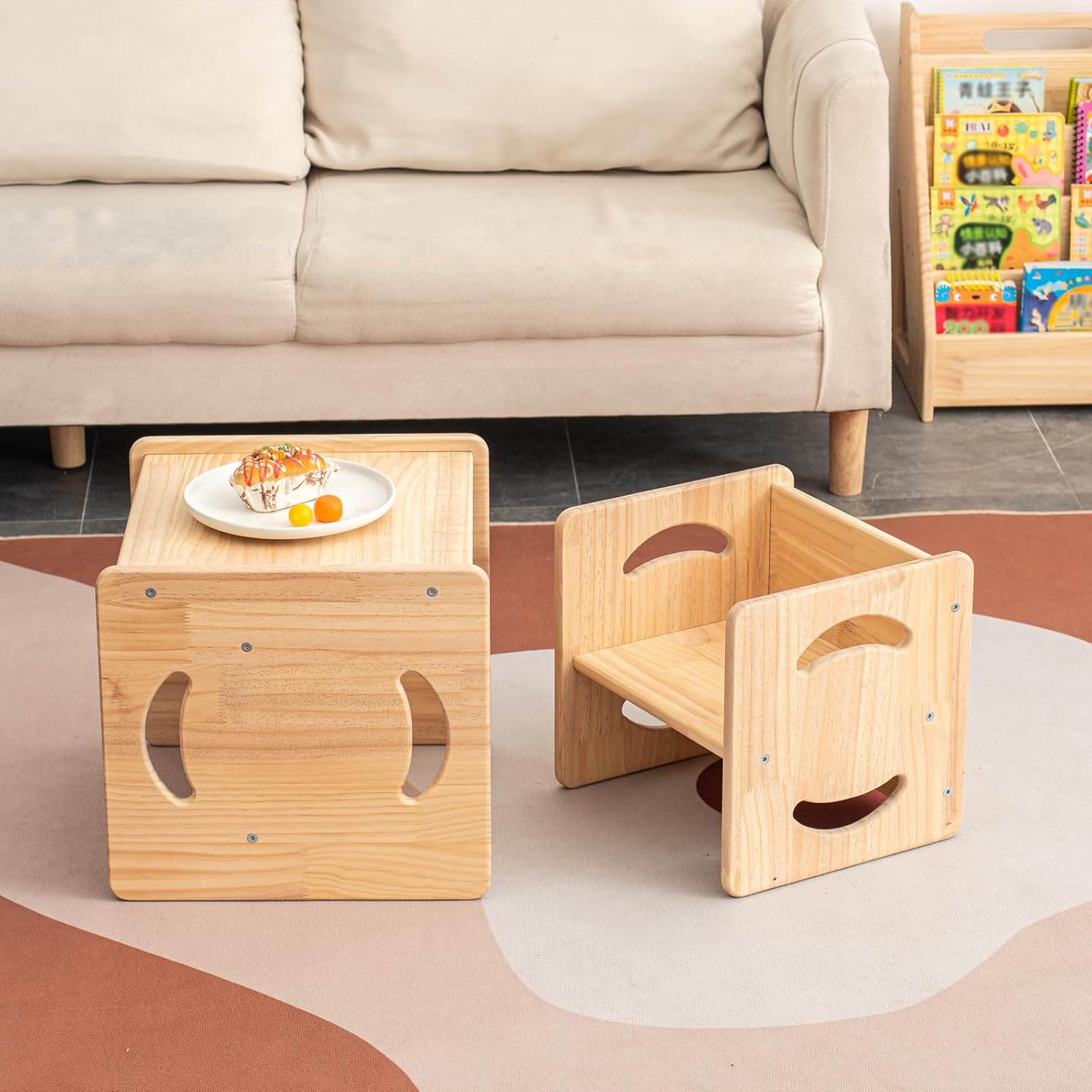 Wooden Table and Chair Set Small Table and Chair Kids Montessori Furniture for Reading Eating Living Room Kids Wood Table and Chair Set Easy to Move Easy to Assemble