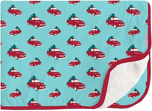 KICKEE - Manta con forro de sherpa con estampado de sherpa, hecha de viscosa de tela de bambú, forro polar sherpa ultra lujoso (camiones y árboles