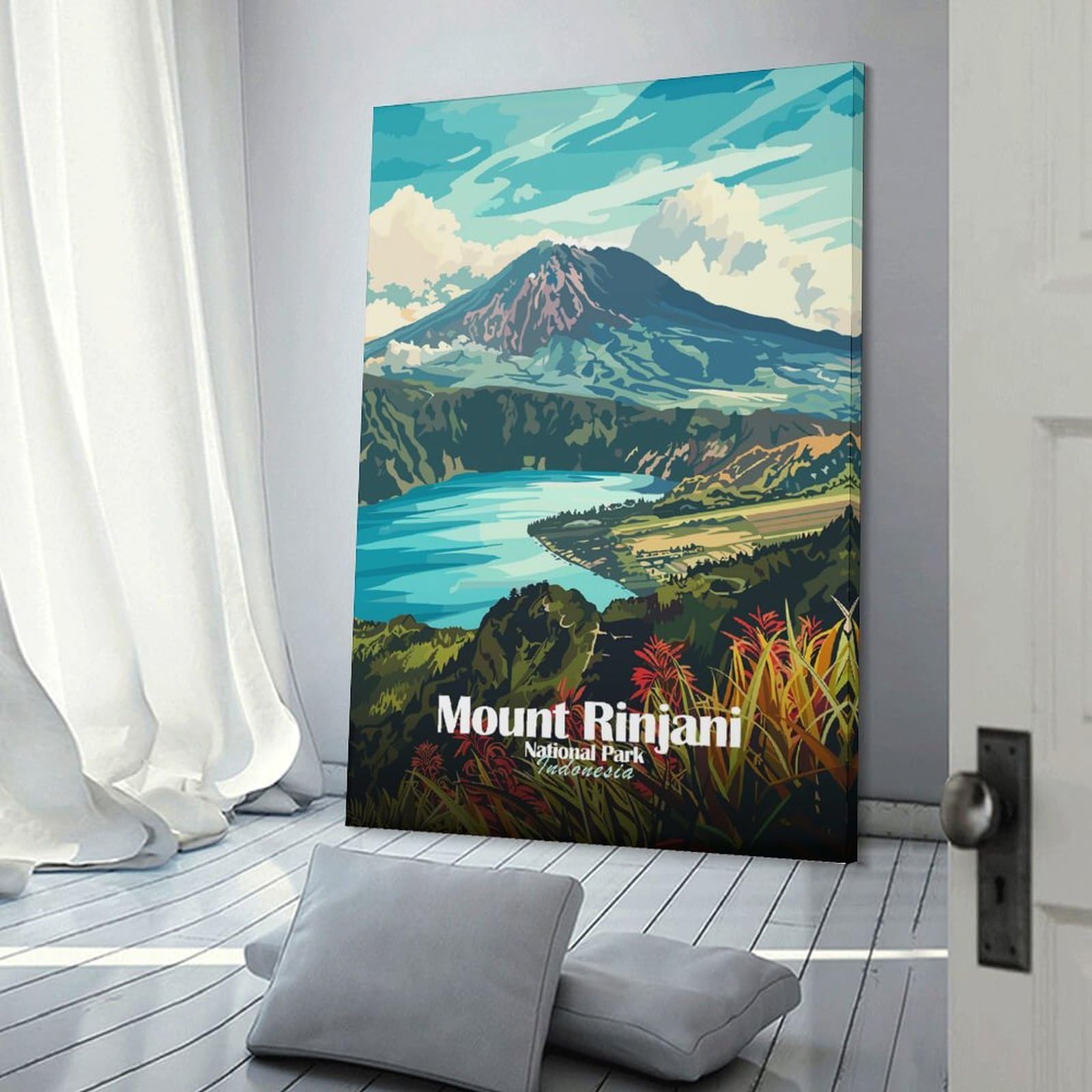 Junmoney Mount Rinjani National Park Canvas Wall Picture, 12x18inch(30x45cm), for Home, Office, Studio Or Guest Room, A Flexible Wall Accent for Shared Spaces