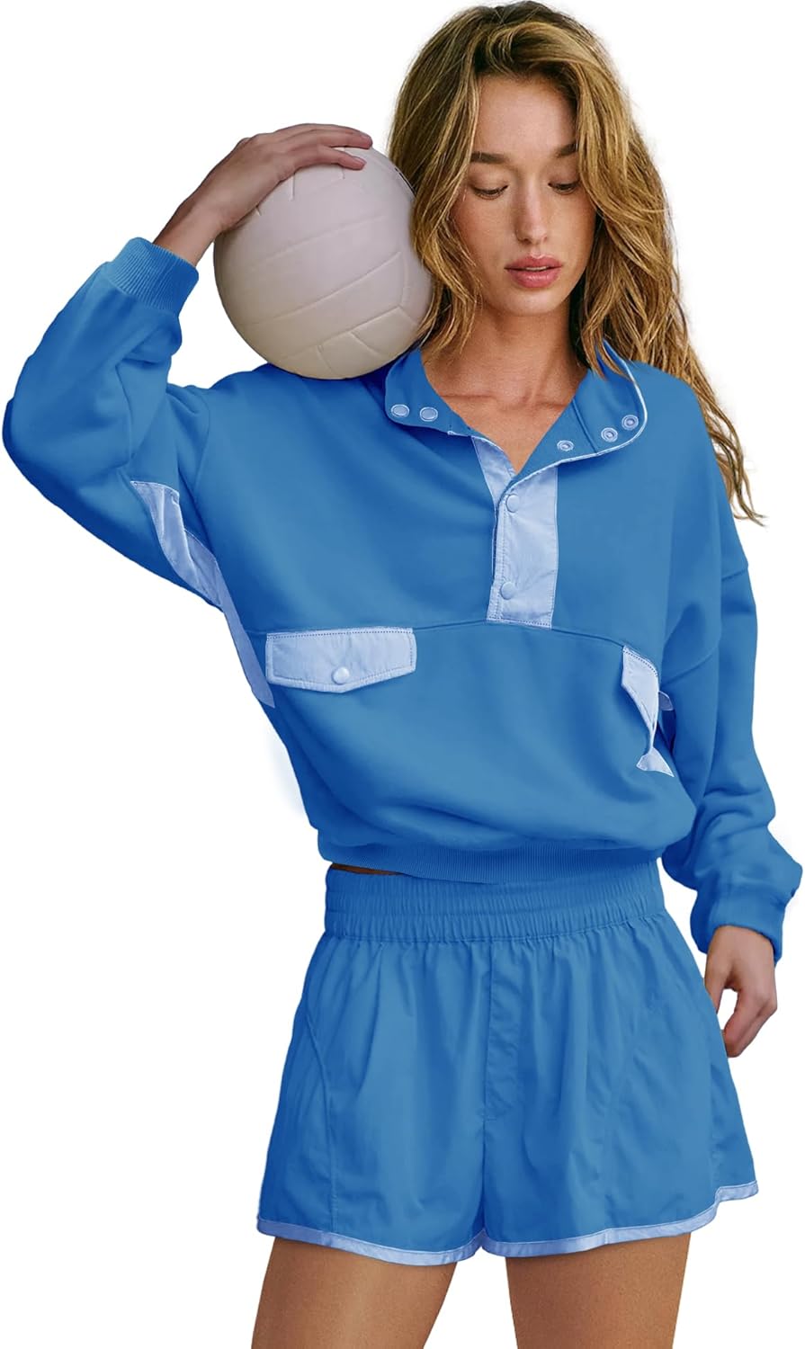 Nirovien Womens Workout Sets Short Athletic Set Activewear 2 Piece Outfits Pullover Sweatshirt and Shorts - Image 2