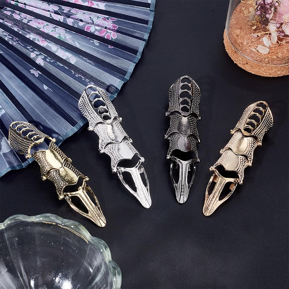DELORIGIN 8Pcs 4 Colors Finger Claws Alloy Finger Protectors, Punk Full Armor Knuckle Joint Claw Finger Ring Set, Steampunk Accessories Full Finger Ring for Women Men Jewelry Halloween Cosplay Party - Image 4