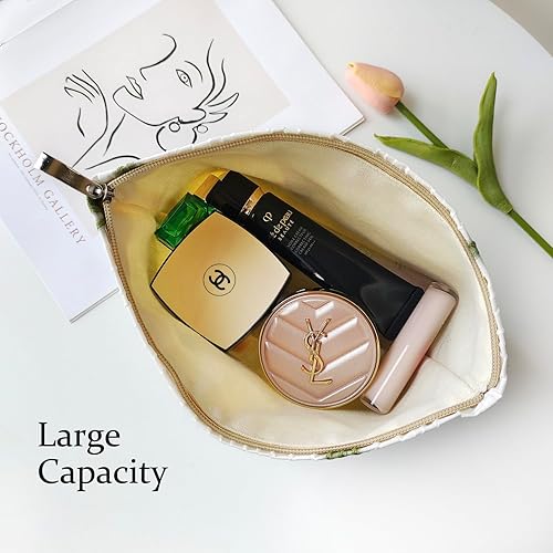 Miniatura 5 de STARDW Bolsas de cosméticos de flores para mujeres y niñas, bolsa de maquillaje de viaje, bolsa de maquillaje de lona de gran capacidad, bolsa