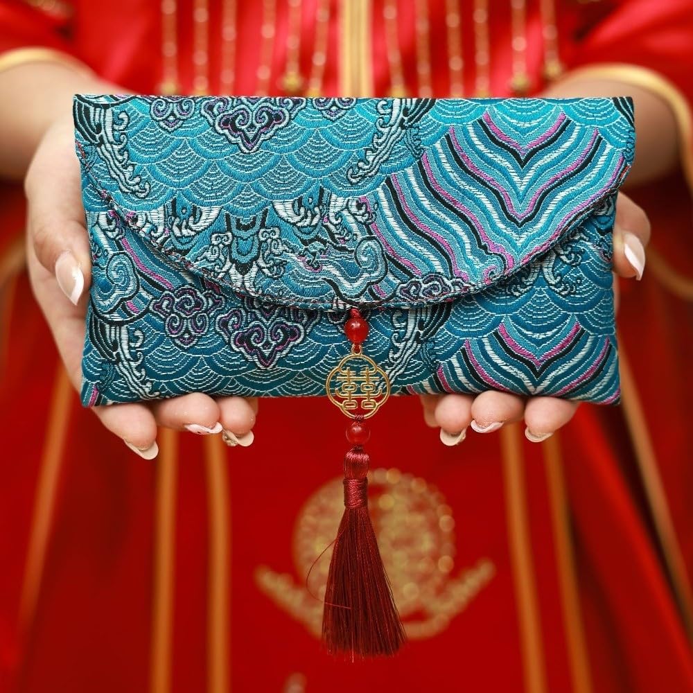 Chinese Element Silk Red Envelopes,Elegant Money Gifting Envelopes,for Weddings, Invitations(Style 5)