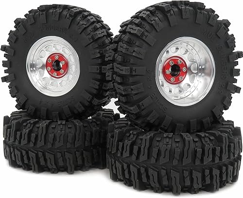 Vista 6 de HOBBYSOUL Llantas RC 2.2 Mud Slingers de 4.882 in y 2.2 Ruedas Beadlock ajustables, 4 llantas de compensación, negro y azul para RC Mud Crawler