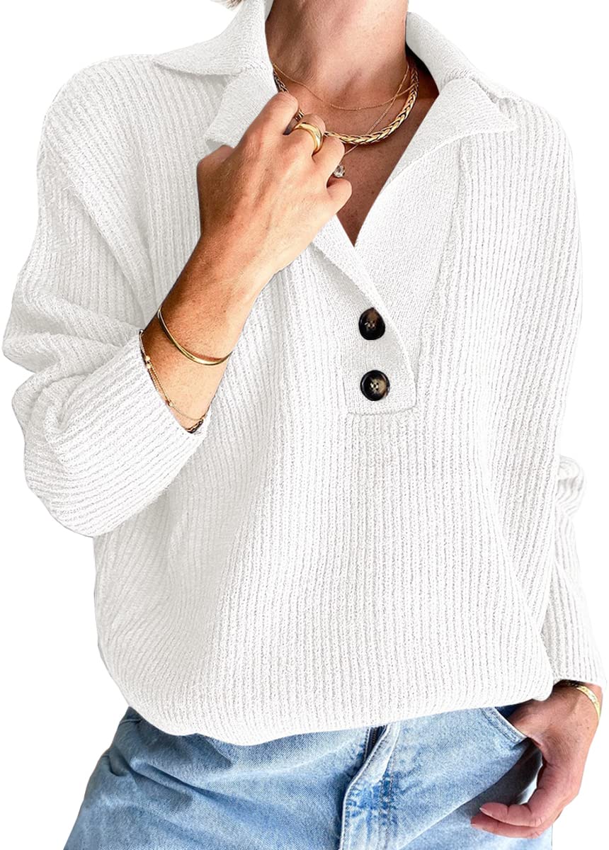 LILLUSORYWomens V Neck Pullover Sweaters Casual Cable Knit Chunky Warm Cute Tops with Collar PoloOEKO-TEX STANDARD 100