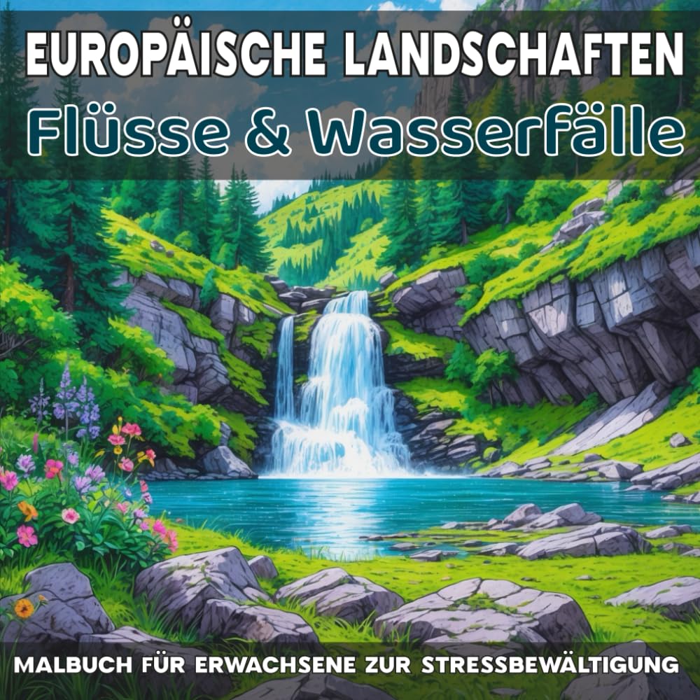 Europäische Landschaften: Flüsse & Wasserfälle - Malbuch für Erwachsene zur Stressbewältigung: 40 einzigartige Naturlandschaften zum Ausmalen