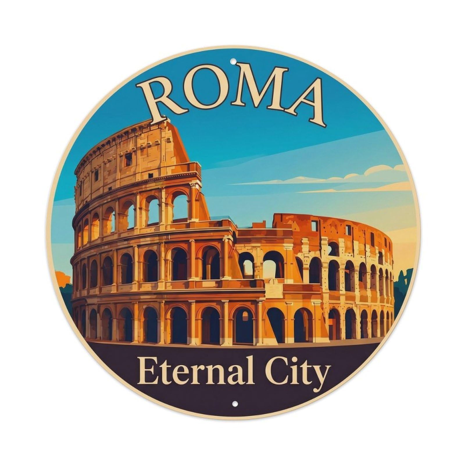Vintage Travel Rome Colosseum Italy Metal Tin Sign Plaque Wall Decor for Cafe, Club, Garden Round Metal Poster 8x8Inch