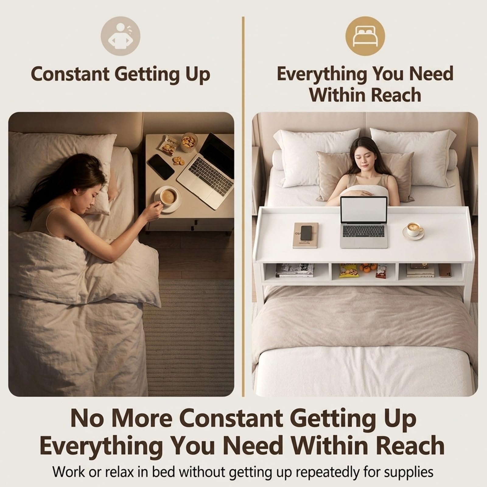 Mesa Cama para computadora portátil con Ruedas, Mesa Cama Trabajo sobre la Cama para Hospital, Escritorio Cama móvil para el hogar con deflectores.(Wit,120cm)
