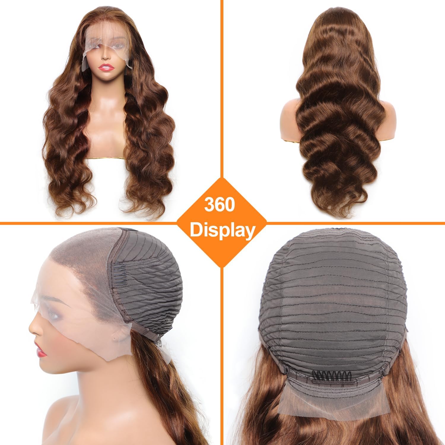Chocolate Brown Body Wave Human Hair Wig For Black Women,13X6 HD Lace Front Wigs Human Hair Pre Plucked Natural Hairline,Brazilian Frontal Light Brown Glueless Colored Human Hair Wigs #4 20 Inch - Image 2