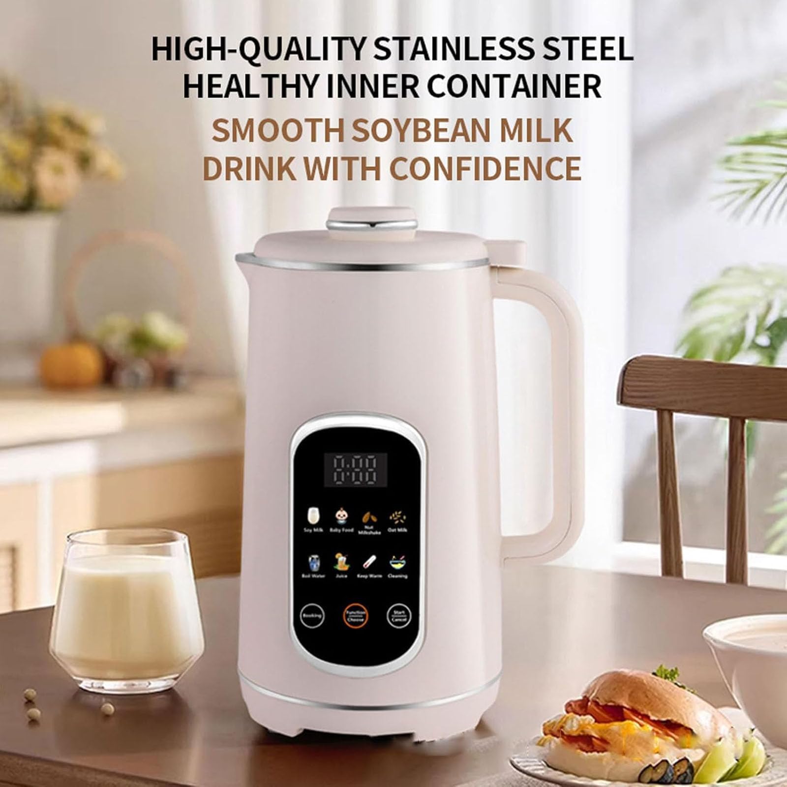 Macchina per Latte di Soia 800W, Macchina per Latte di Soia Elettrica da 1,2Litri con Timer Intelligente 12 Ore e 8 Funzioni, Macchina per Latte Vegetale Completamente Automatica per Mandorle, Avena