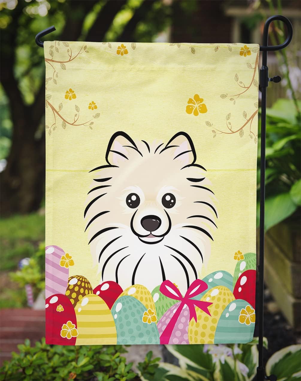 Caroline's Treasures BB1889GF Pomeranian Easter Egg Hunt Garden Flag Mailbox Flag Decorative Yard Flag Banner Outside Patio Artwork Yard Flower Beds, Garden Size, Multicolor