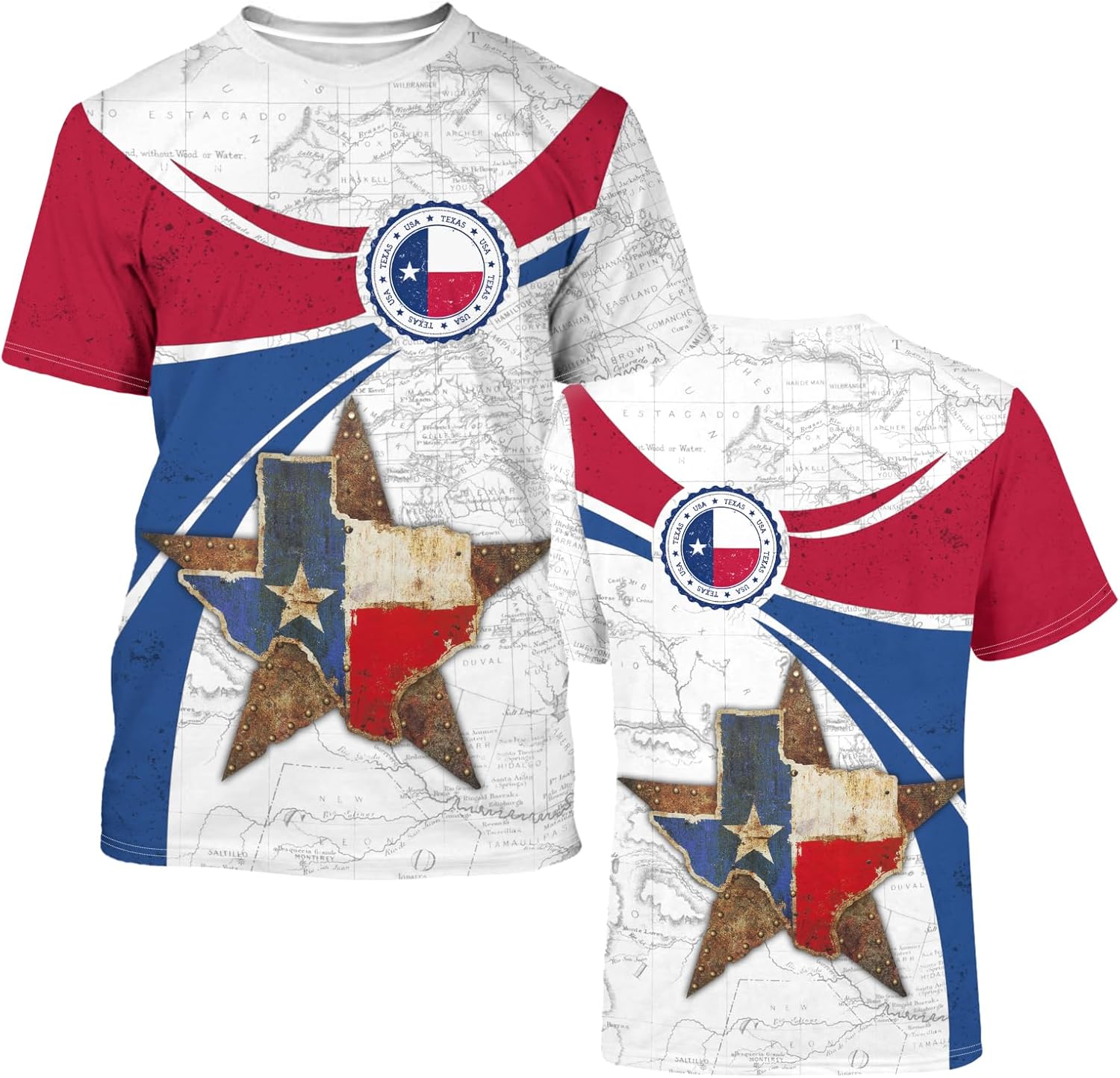 Men's Texas Map Shirt US Texas Flag T-Shirt 3D Printing Retro Short Sleeve Shirt Casual Round Neck Top Unisex - Image 5