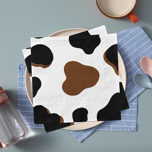 Miniatura 5 de Servilletas con estampado de vaca, suministros para fiesta de cumpleaños de My First Rodeo, 40 unidades, color marrón y negro, suministros para