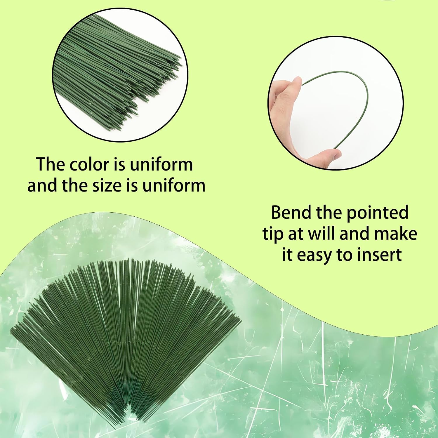 Pine & Linen 200pcs Floral Stem Wire,Artificial Flower Rod Green Florist Wires Plastic Stem,Ideal for Crafts Person Plant Stub Wire for Flower Arrangement Supplies/Crafters(25cm/10inch)