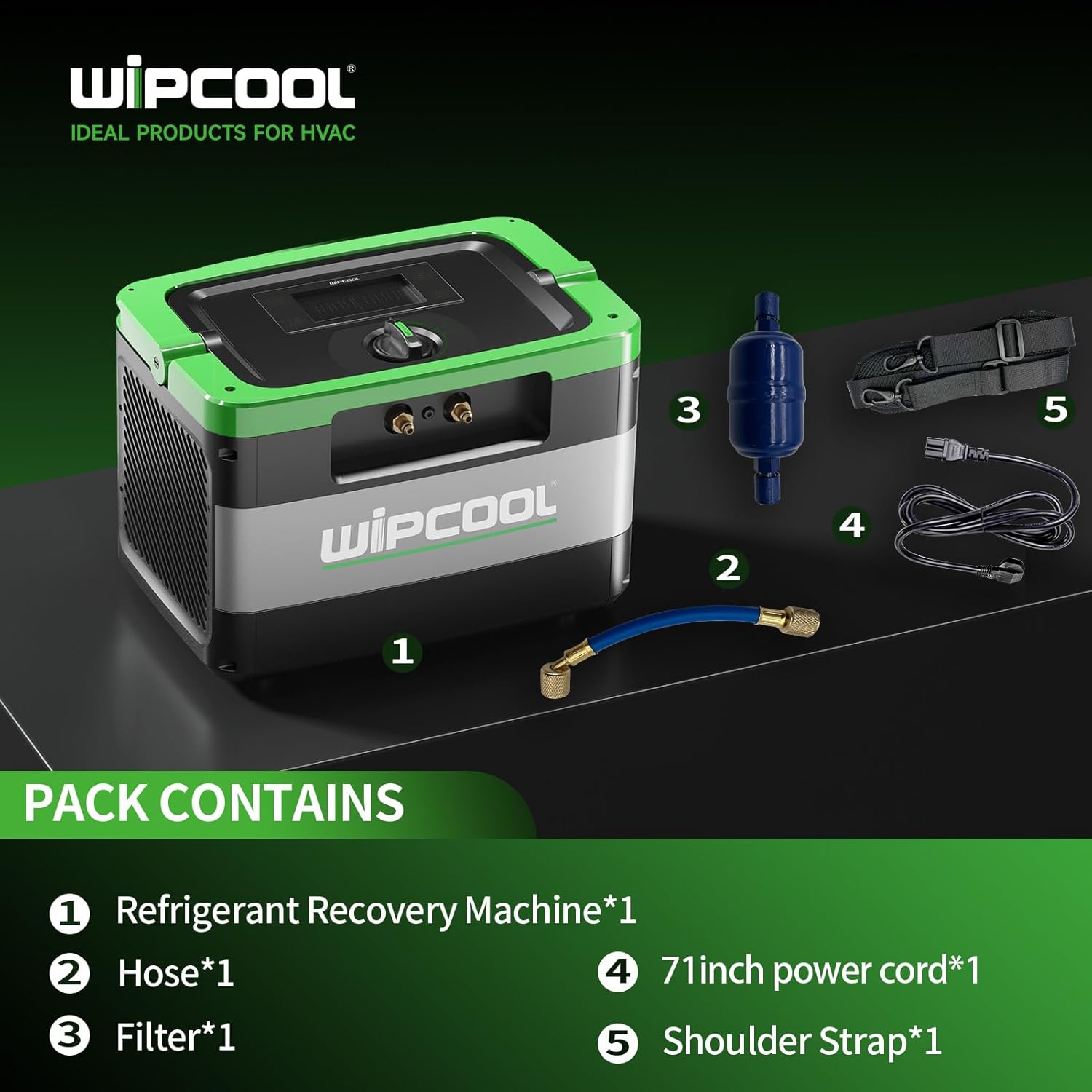 WIPCOOL MRM75 1.3HP Dual Cylinder Refrigerant Recovery Machine with Digital Display, A2L Compatible Recovery Unit, Self-Cleaning PURGE, Oil-Free Compressor for Fast Liquid and Vapor Recovery, 100–120V