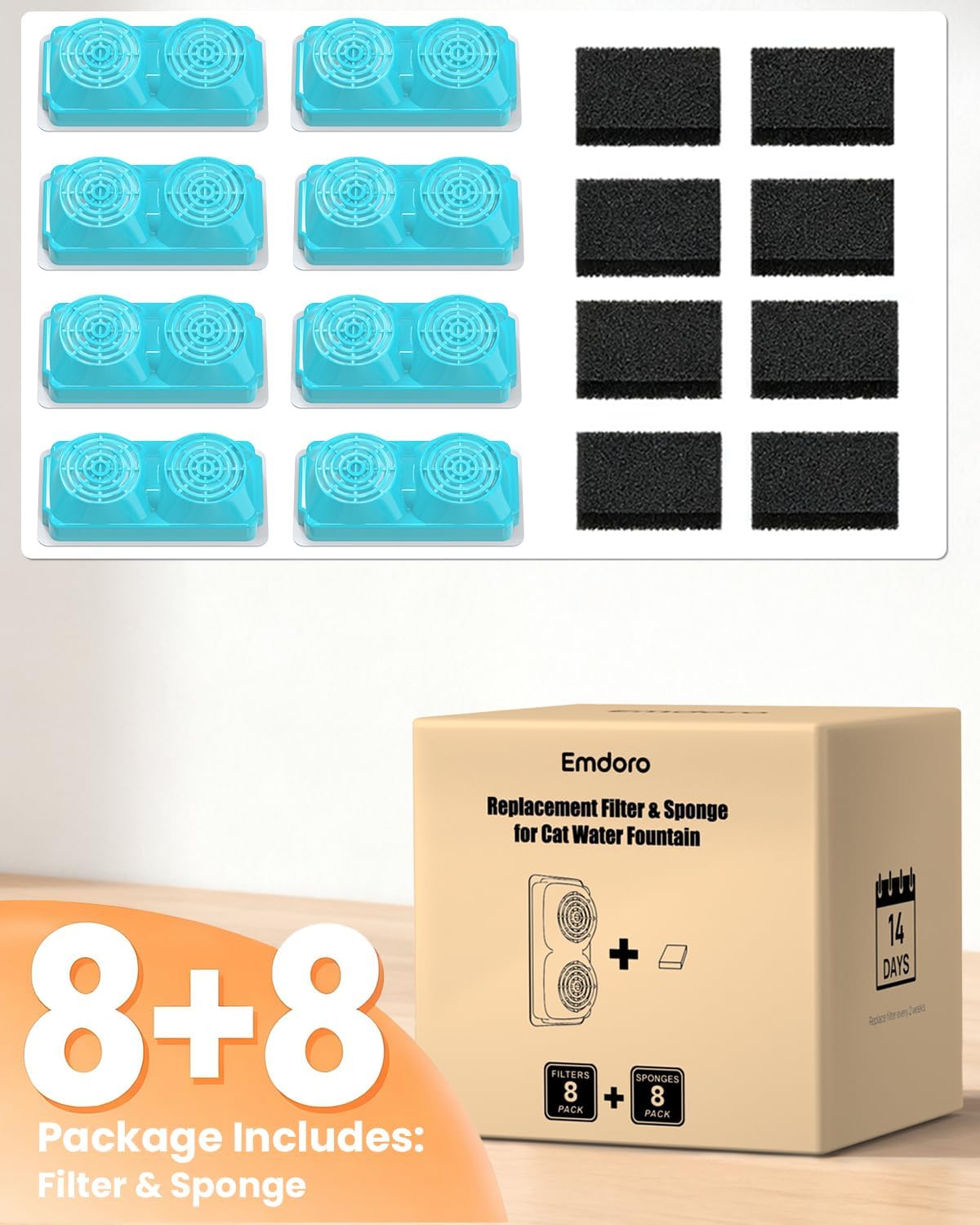 Diagram of Emdoro filter layers: Ion Exchange Carbon, Non-woven Fabric, Activater Carbon