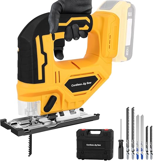 Jig Saw for Dewalt 18V/20V Max Battery, Cordless Jigsaw Tool Brushless Motor, Up To 2900 RPM, 45 Degree Beveled Cuts, LED Light for 4 Curve Cuttings, Plastic Box Include for Easy Carry (No Battery)