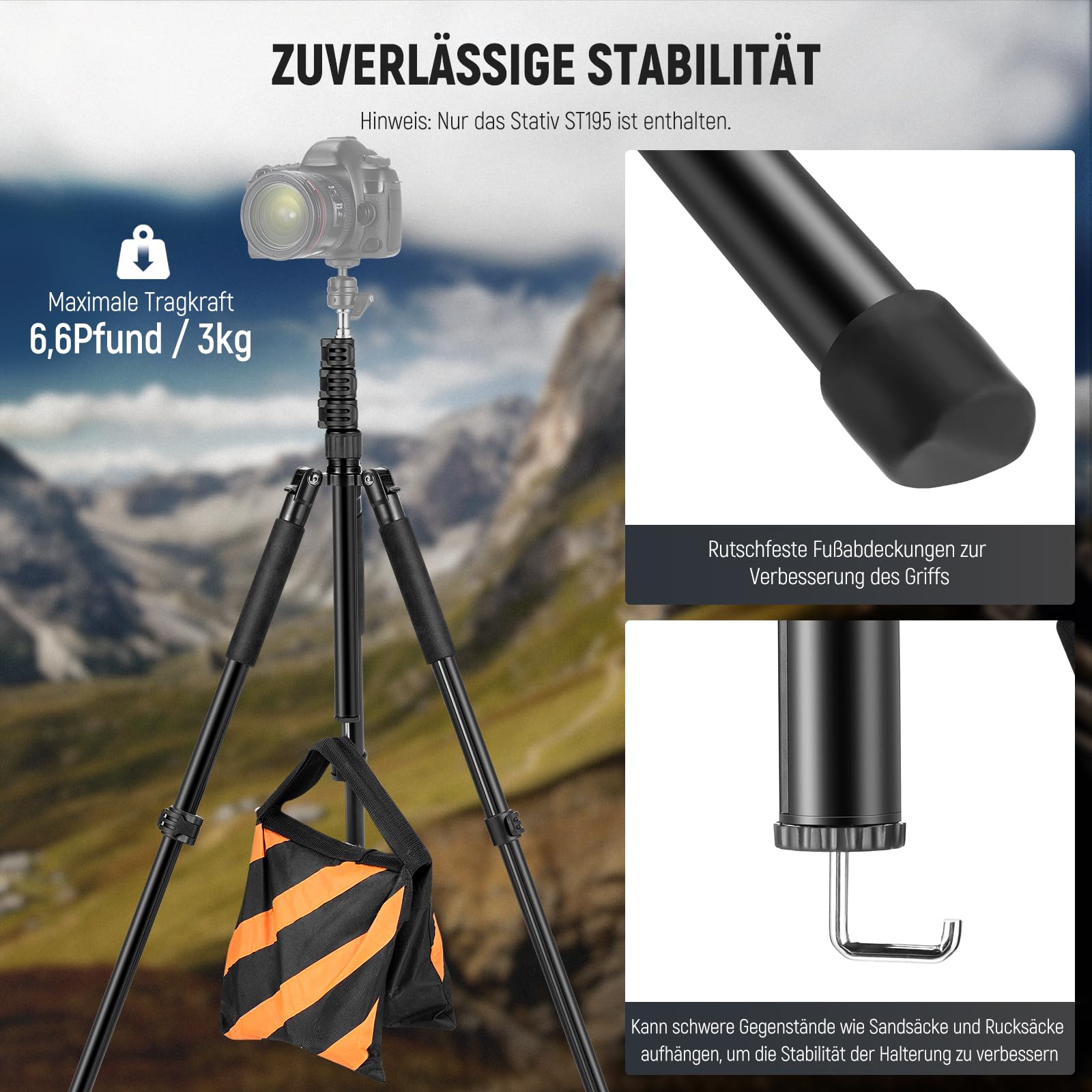 NEEWER Fotografie Lichtstativ, 47–195cm (1,5–6,4 ft) Aluminium-Stativ mit umkehrbarer Studiobeleuchtung, Smartphone Videostativ mit 1/4" Schraube für Blitzlichtkamera Softbox, 2kg Tragkraft, ST195