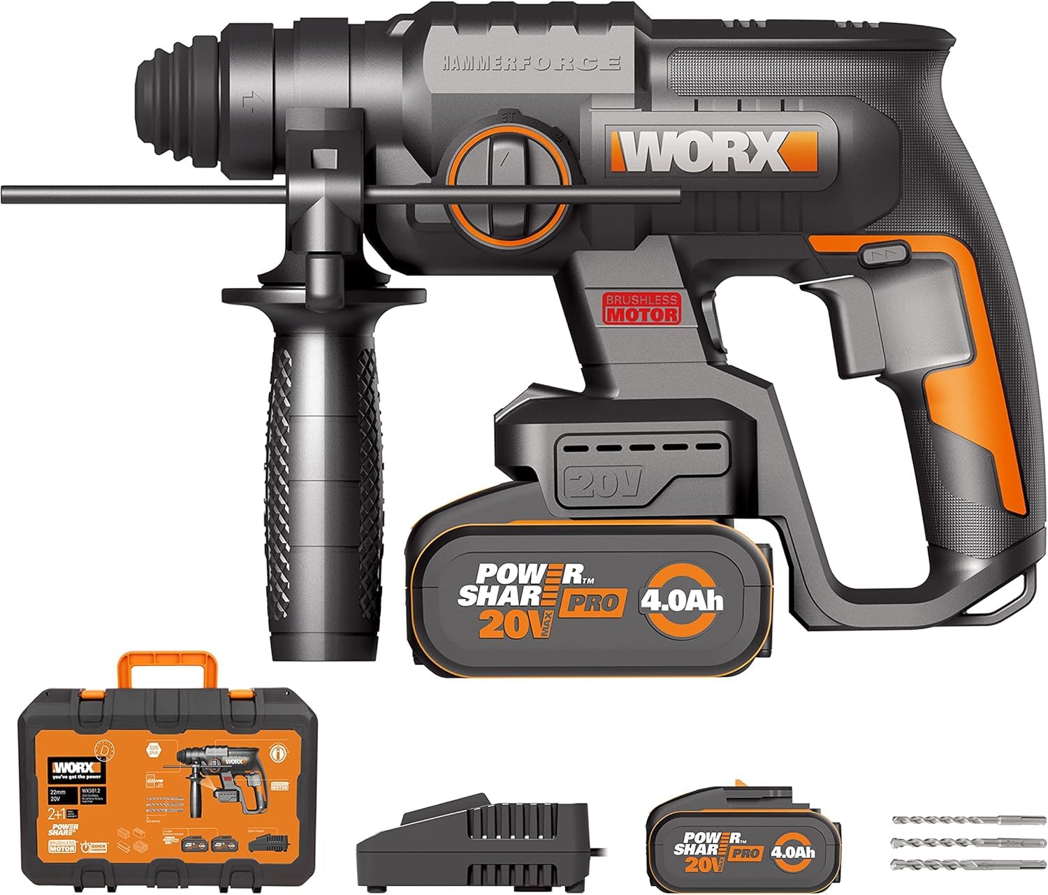 WORX NITRO WX381, perforateur sans fil 20V, 3 en 1 burinage percussion