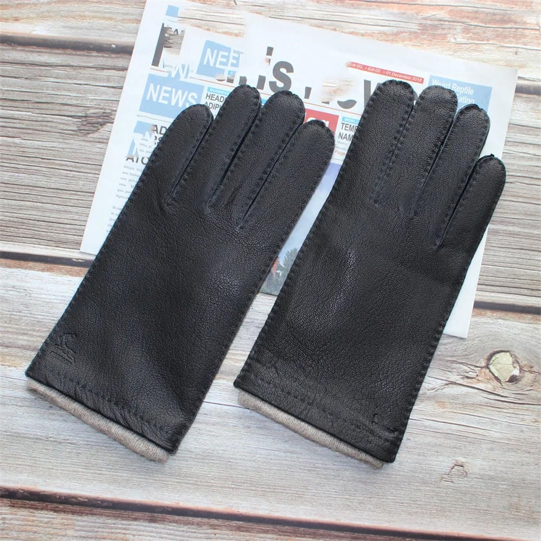 Gants en cuir pour homme cousus à la main coupe droite classique et marron foncé avec gants