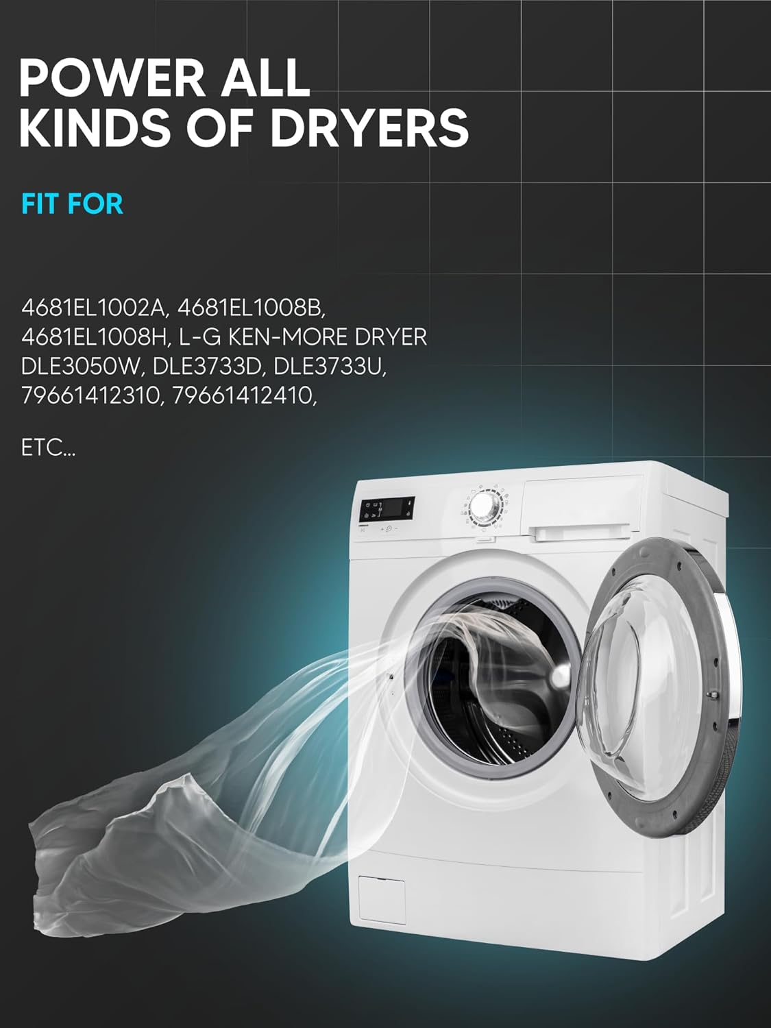 4681EL1008A Dryer Motor Assembly, Fit for L-G Dryer Motor DLE5977S, 4681EL1002A, 4681EL1008B, 4681EL1008H, Ken-More Dryer 79661623310, 79661412410 Series Etc, by BOGDA