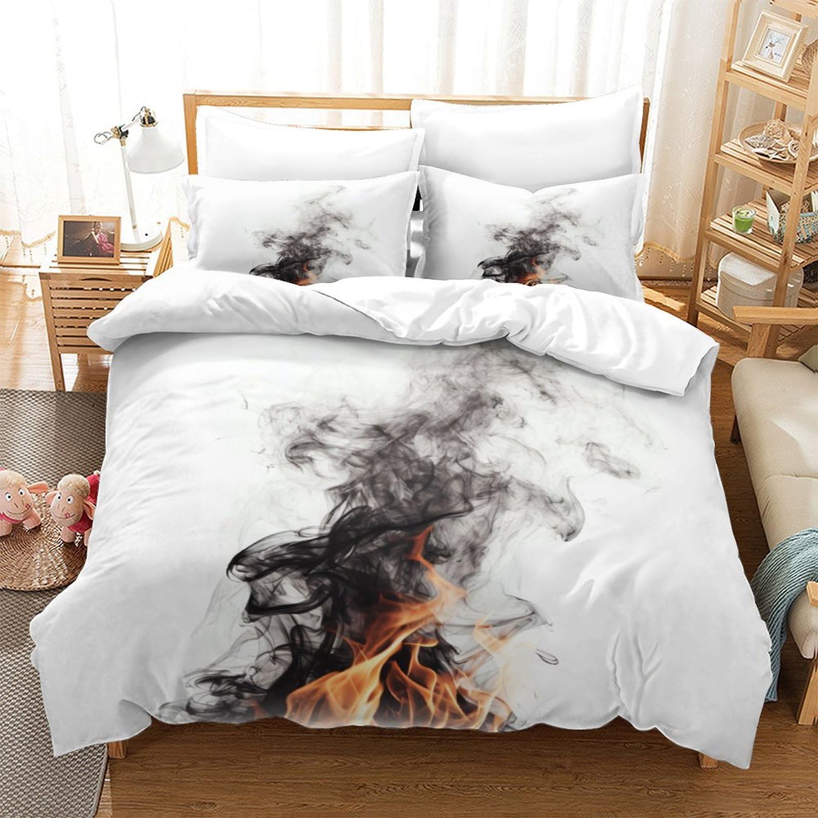 P1S9U7W5Y 3D Printed Abstract Flame Duvet Cover Set 3pcs Microfiber Modern Fire Bedding Set Double（200x200cm）