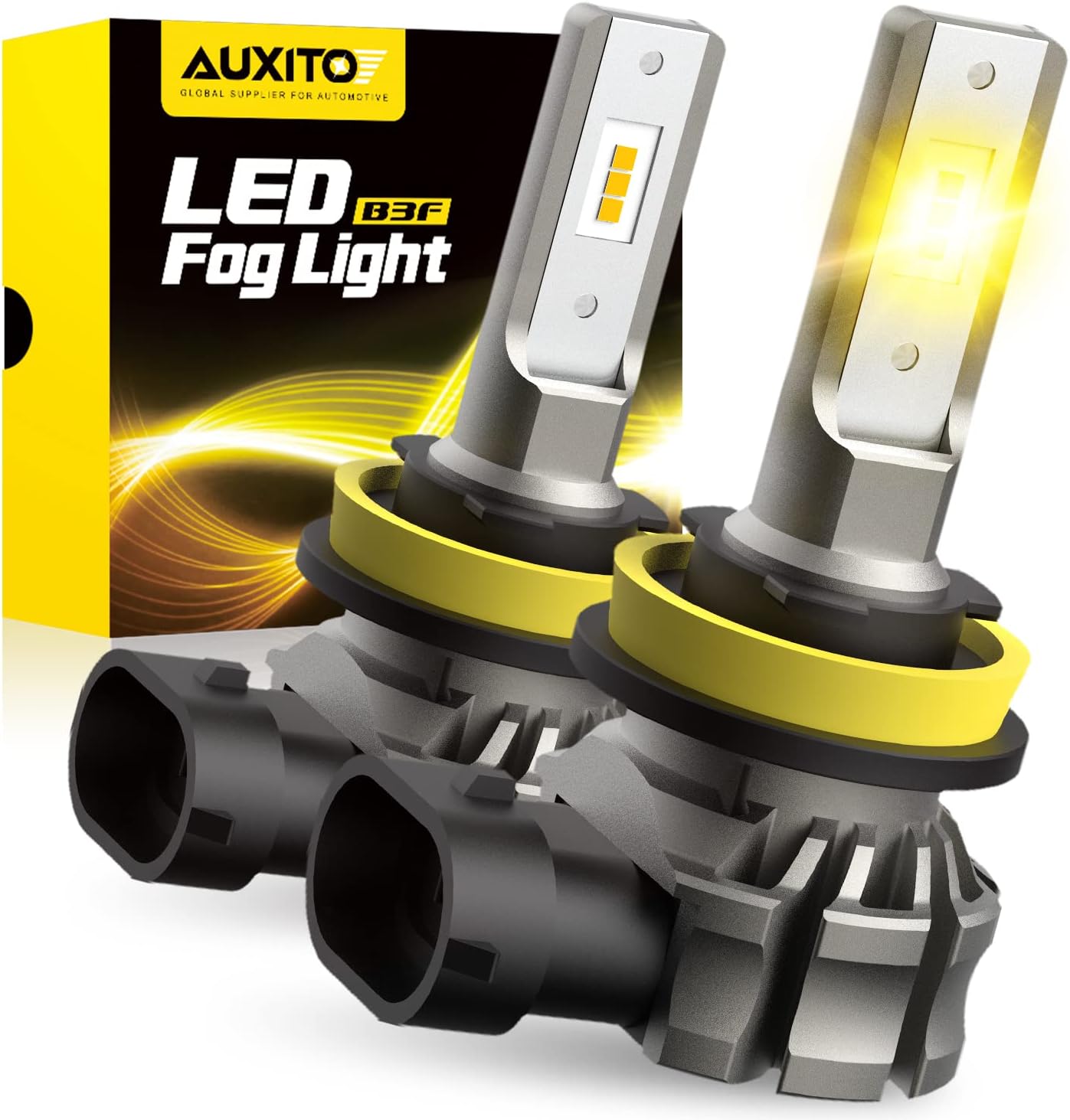 AUXITO H11/H8/H16 LED Fog Light Bulbs or DRL, 6000 Lumens 3000K Amber Yellow Light, 300% Brightness, CSP LED Chips Fog Lamps Replacement for Cars, Play and Plug (Pack of 2)