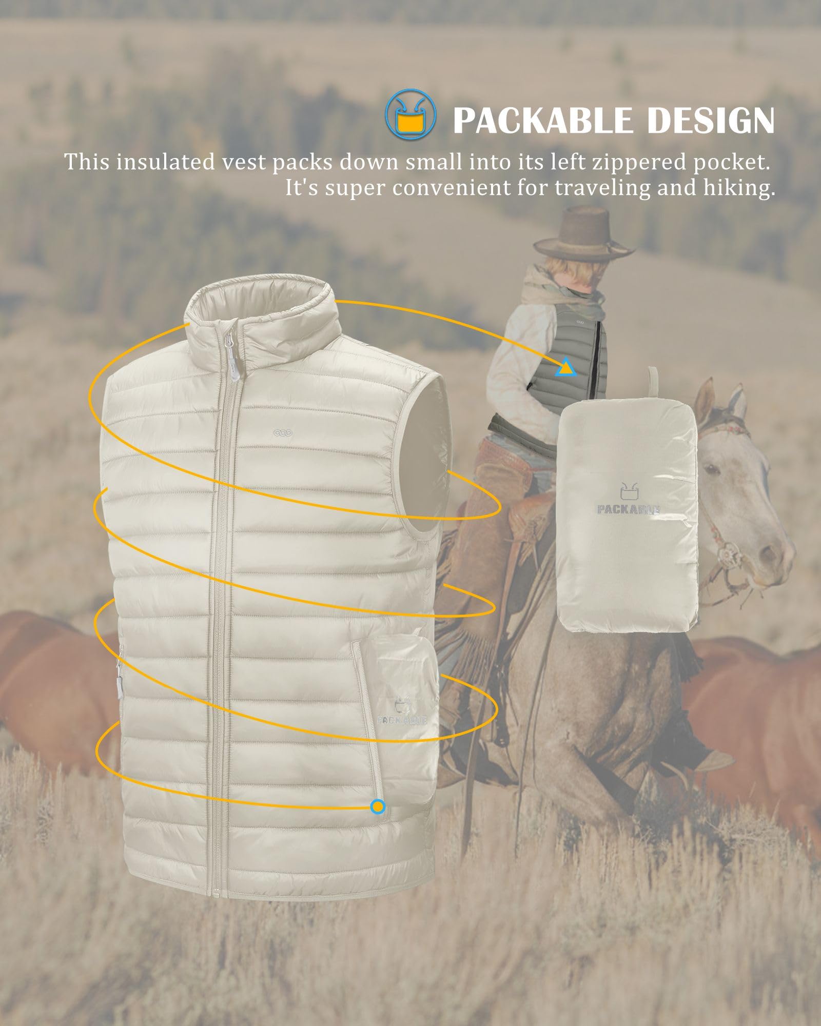 33,000ft Gilet léger pour homme, gilet matelassé matelassé matelassé et rembourré, vêtement d'extérieur, veste coupe-vent sans manches pour golf, course à pied, randonnée, équitation