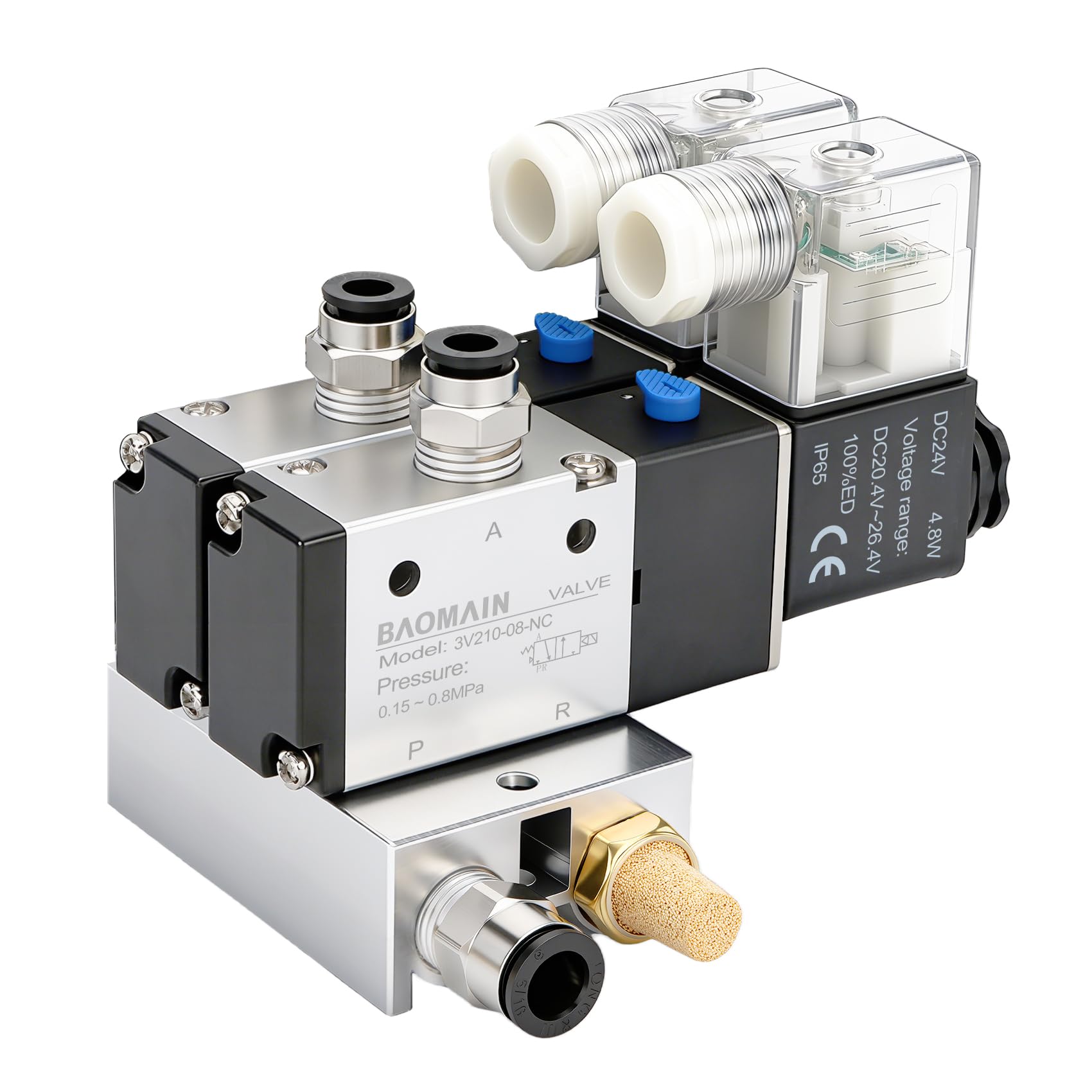 Electrovanne pneumatique 3V210-08 pour simplifier le montage de deux vérins en 24V