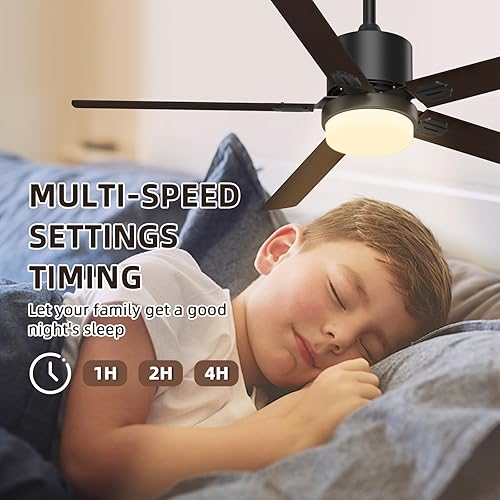 Miniatura 4 de Jayjuly Ventiladores de techo con luces y control remoto, ventilador negro de 60 pulgadas para exteriores con control remoto para patio, dormitorio,
