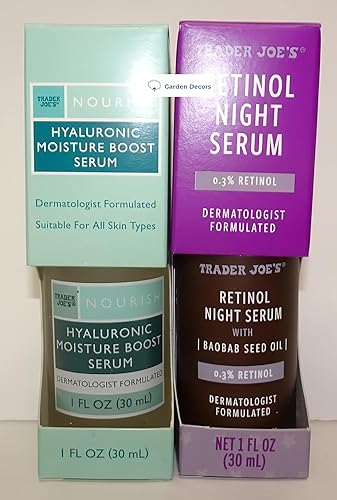 Trader Joe's Nourish Hyaluronic Moisture Boost Serum & Retinol Night Serum con aceite de semilla de baobab 1 fl oz 1.0 fl oz (dos botellas)