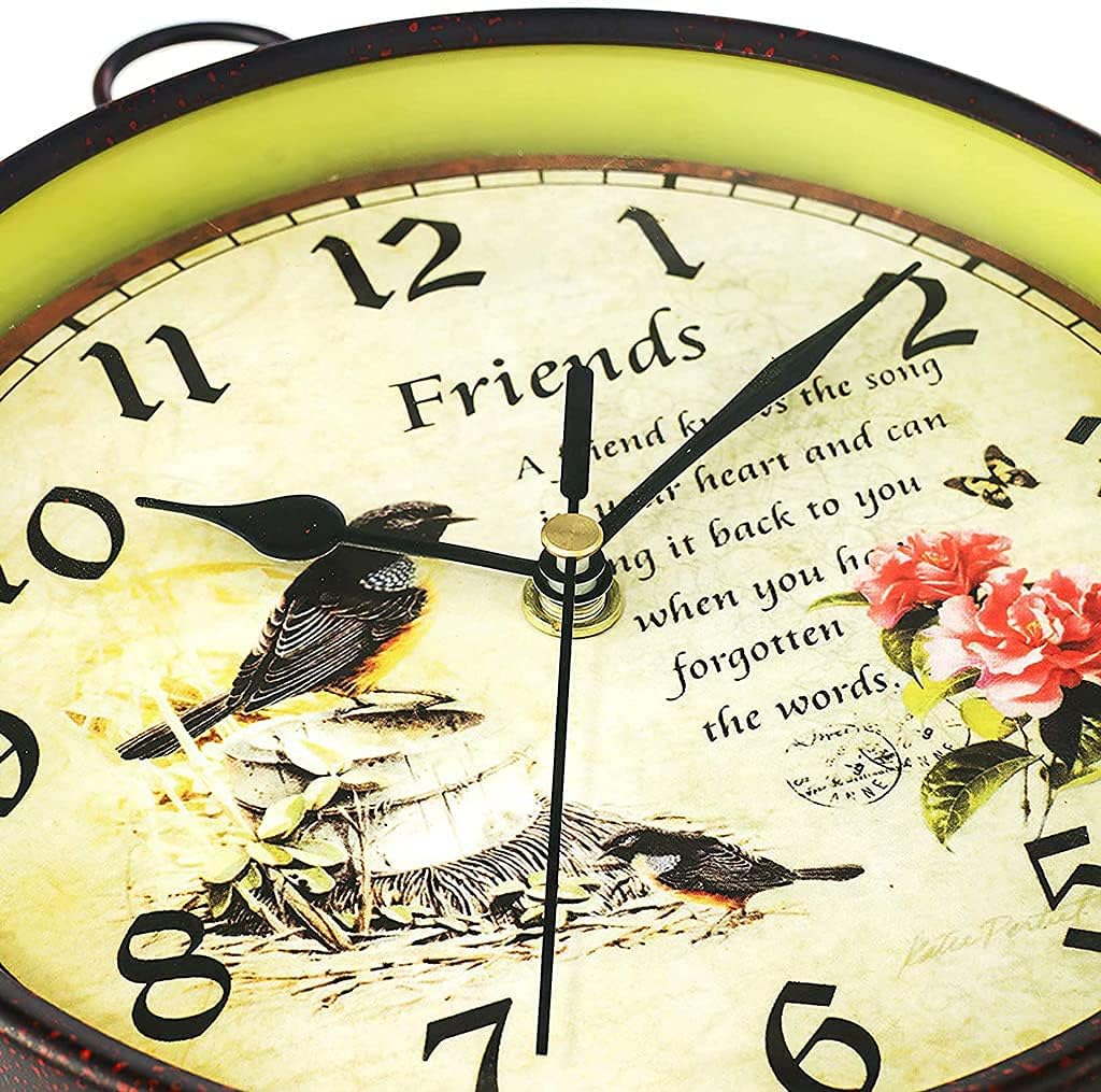 Retro Double-Sided Wall Clock, Outdoor Garden Waterproof Clock with Crystal Glass Mirror, Silent Home Decoration 360 Degree Rotating Station Clock