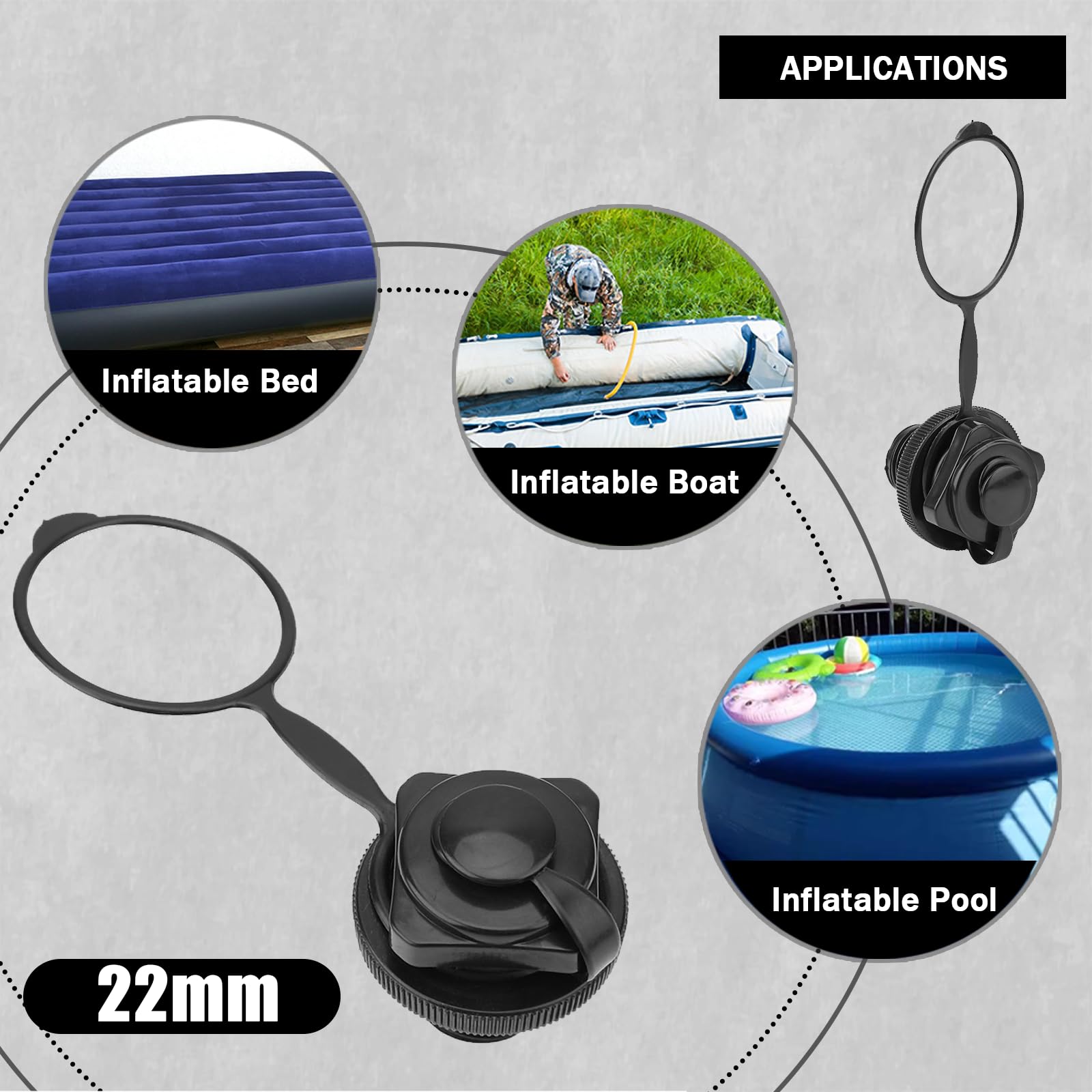 Lot De 2 Bouchons De Valve PVC Pour Bateau Et Matelas Gonflables - Filetage Anti-fuite, Diamètre 22 Mm