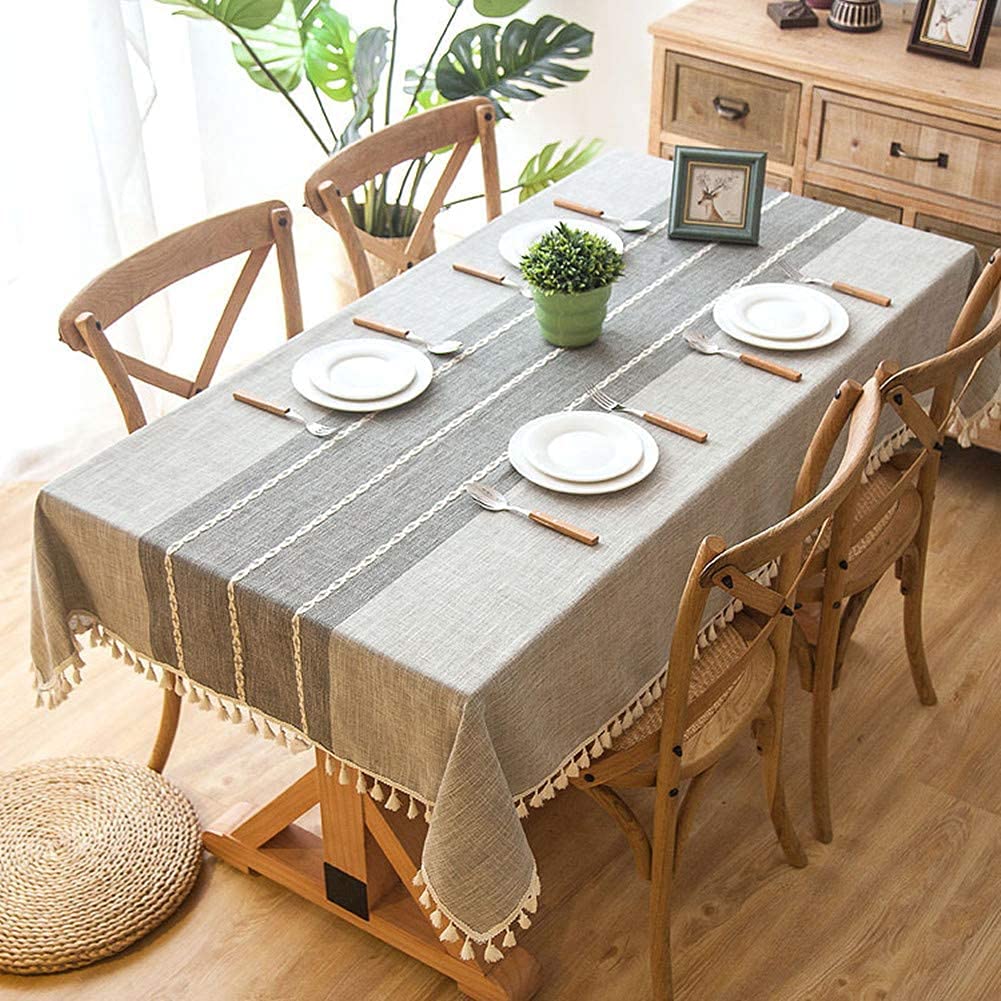 Tovaglia Grigia in Cotone E Lino Copritavolo in Pizzo Nappa Impermeabile E Antimacchia per La Decorazione in Cucina E Sala Da Pranzo,120CM*160CM