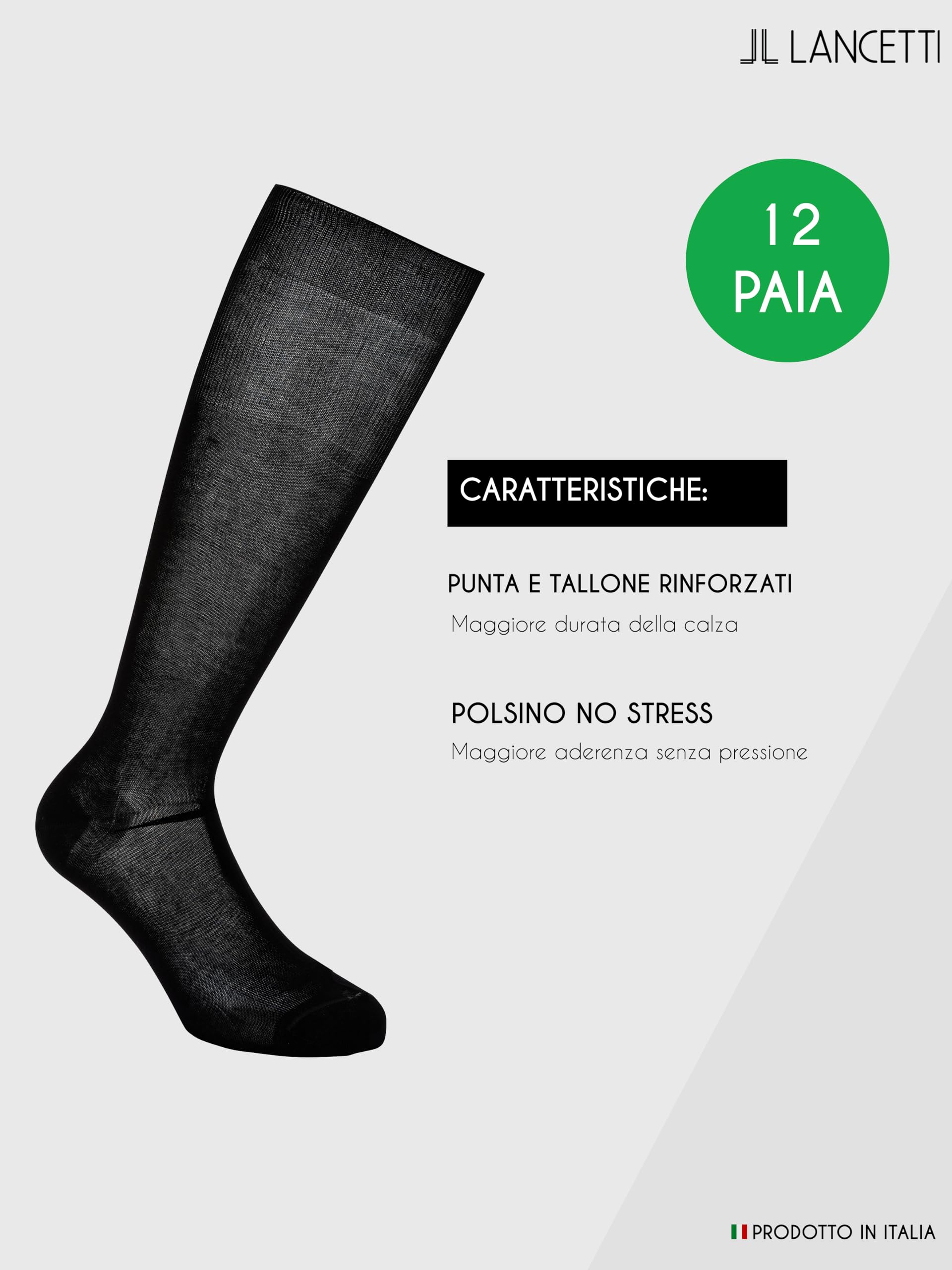 LANCETTI - 12 Paia di Calze Classiche Eleganti e Lunghe per Uomo in Pregiato Cotone Filo di Scozia - Vari Colori Disponibili
