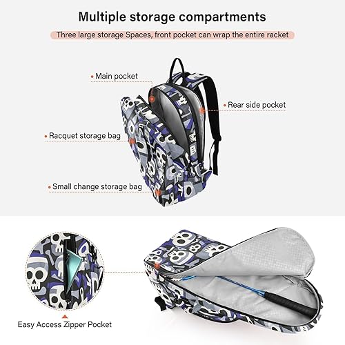 Miniatura 5 de Sporting Goods - Bolsa de tenis transpirable con calavera abstracta blanca para tenis, bádminton, bolsa de tenis para mujer