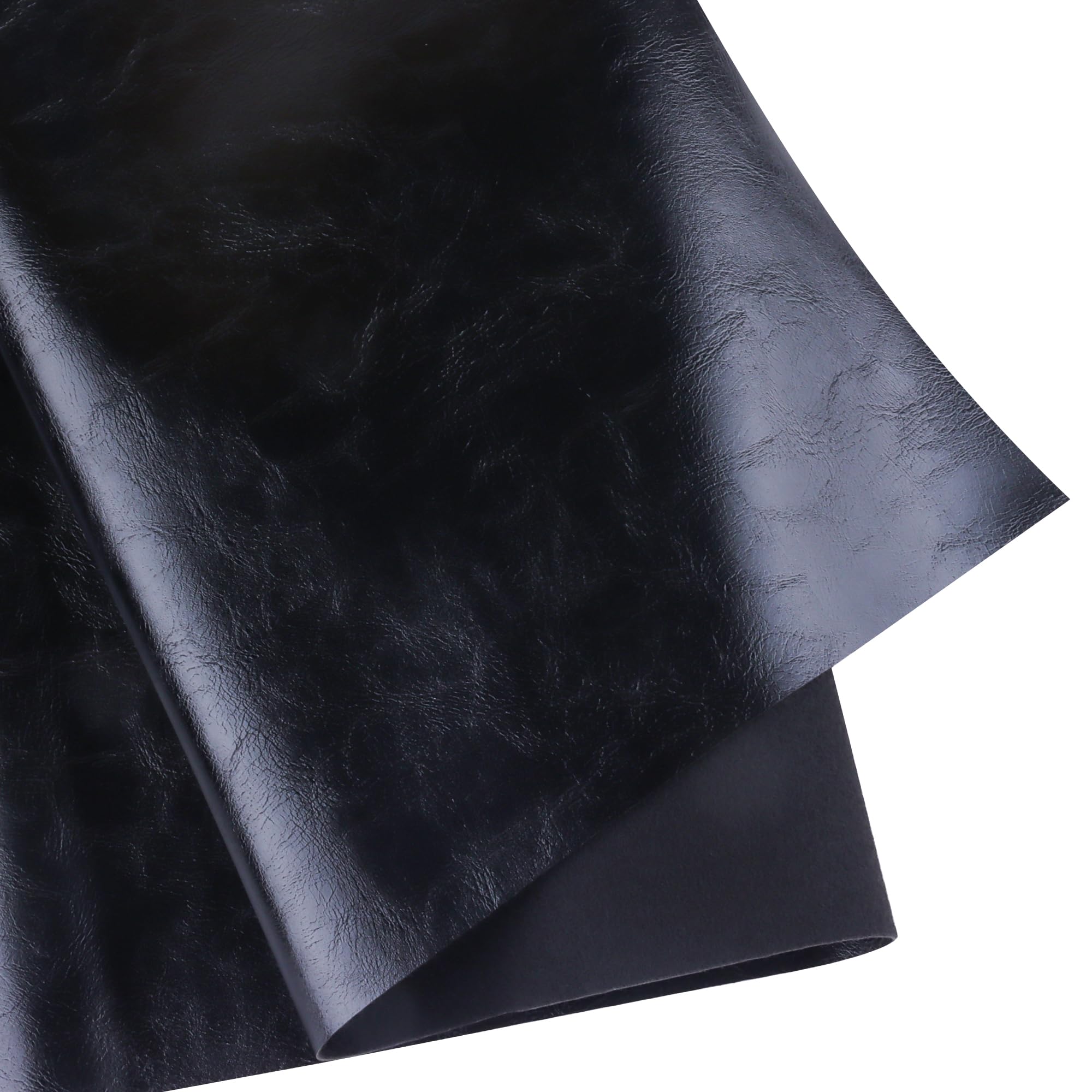 Hojas de piel sintética de superficie lisa, tela de cuero de un yarda para manualidades, gruesa, duradera, piel sintética, vinilo, 36 x 54 pulgadas, tela de tapicería de tamaño grande (negro, cortado