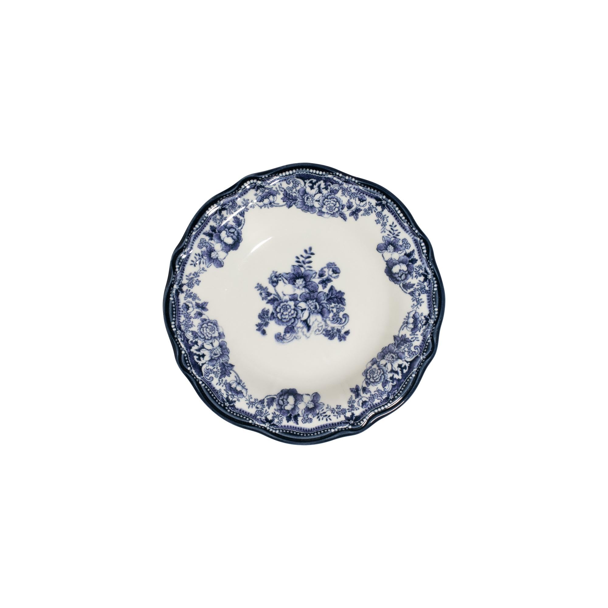 Elegancki 24-częściowy serwis obiadowy, 100% porcelana, biały i granatowy | w zestawie talerze do serwowania, miski i talerze deserowe | można myć w zmywarce i używać w kuchence mikrofalowej