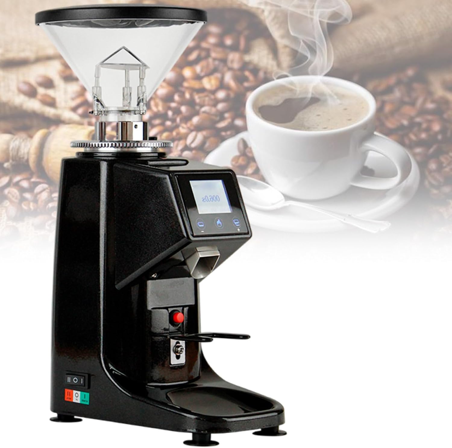 Flat Burr Coffee Bean Grinder for Kitchen,Professional Espresso Coffee Grinder Digital Display,for Beans Spices Nuts Grians (Black 500ml)