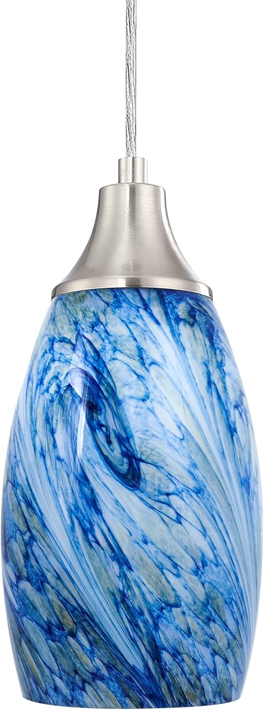 karyfine Mini Pendant Lights Kitchen Island White Blue Glass Lamp Shade