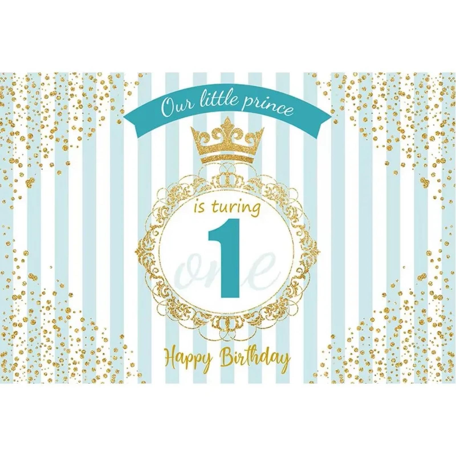 Sfondo fotografico per la festa del primo compleanno del principe bambino, testi personalizzati, strisce blu bianche, pois dorati, fondali fotografici per bambini 350x230cm