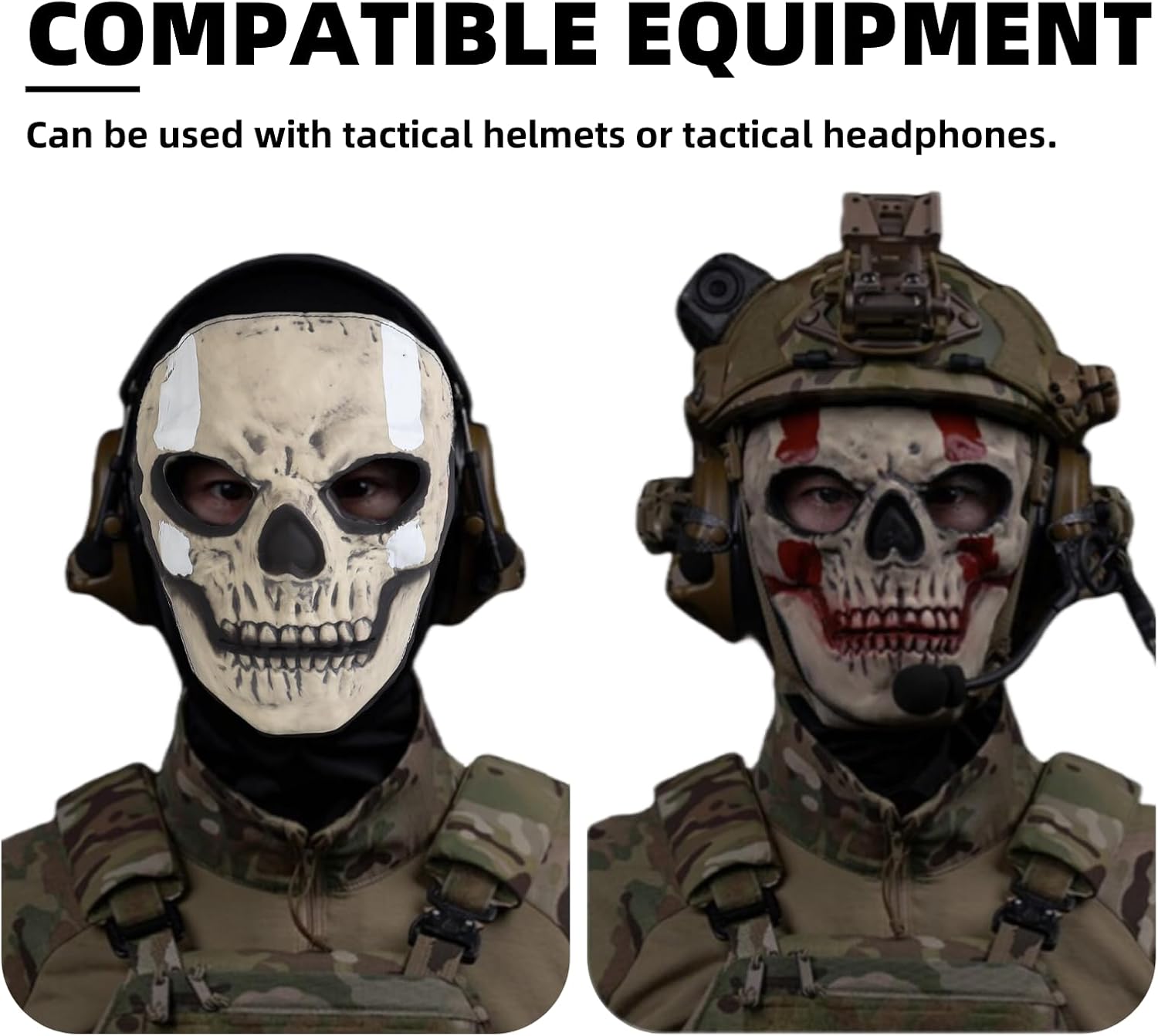 Ghost Balaclava Tactical Mask, Anti-Impact Silicone Faceshield with Elastic Fabric, Anti-Fog Clear Lens, Padded Eye, Breathable Mouth