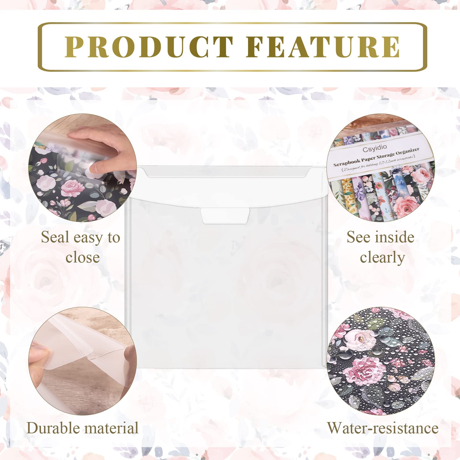 Organizer do przechowywania papieru 30 x 30 cm, z dużymi naklejkami, przezroczysty papier, organizer do przechowywania z uszczelką, pomieści papier do scrapbookingu, papier winylowy, 14 szt