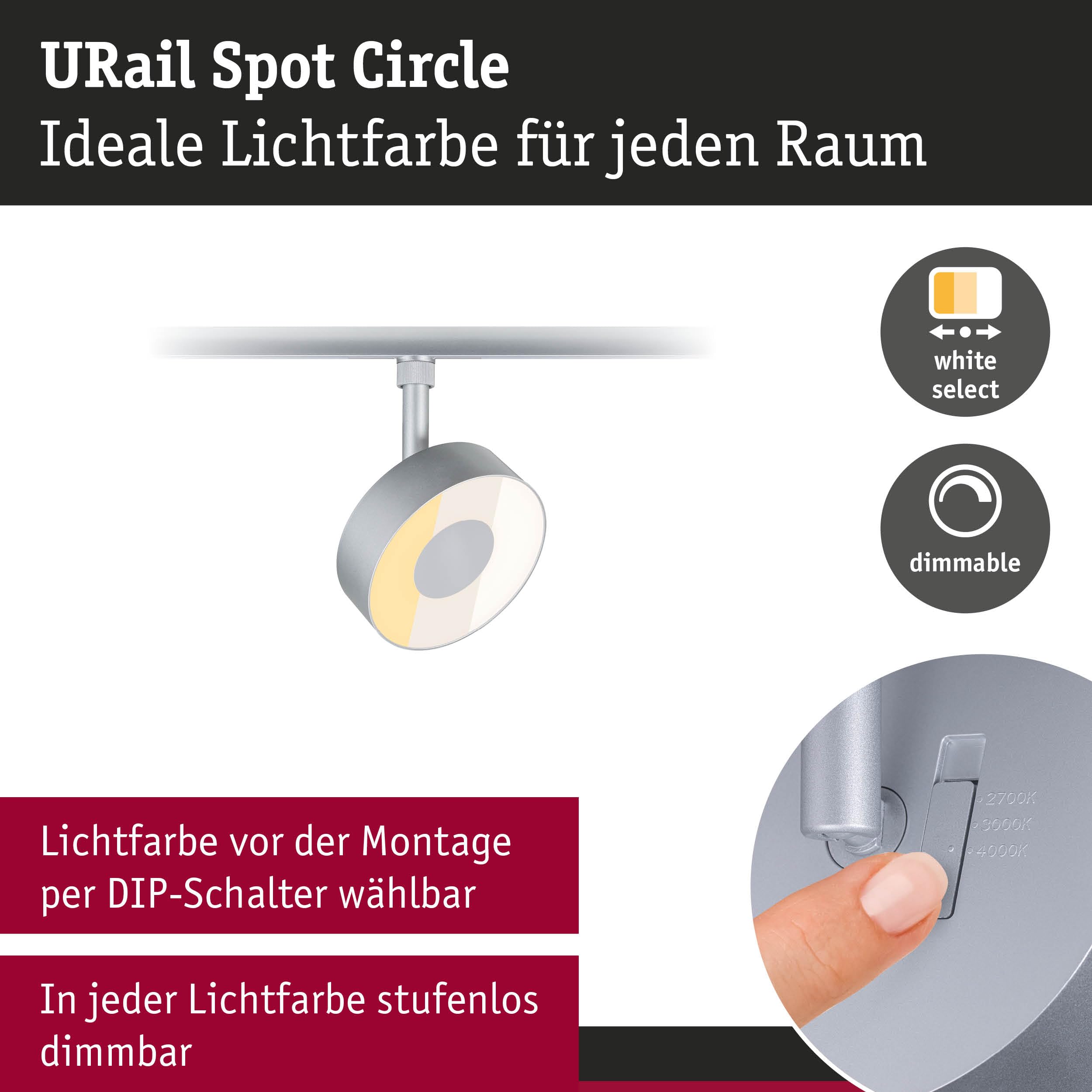 Paulmann URail Schienenspot Circle 220lm 5W 2700-4000K dimmbar 230V Chrom matt 93152
