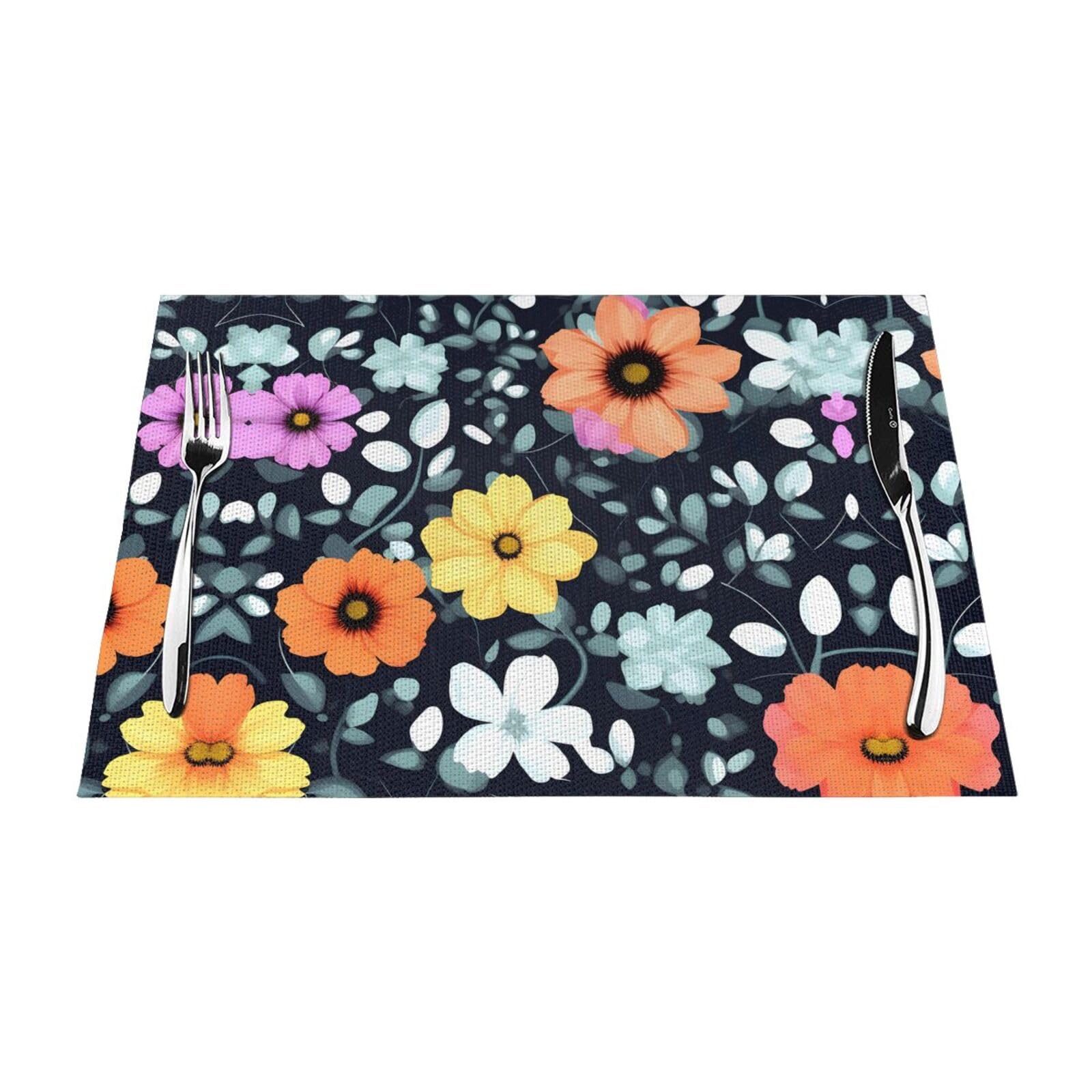 Lot de 6 sets de table rectangulaires 30x45 cm en tissu à fleurs colorées