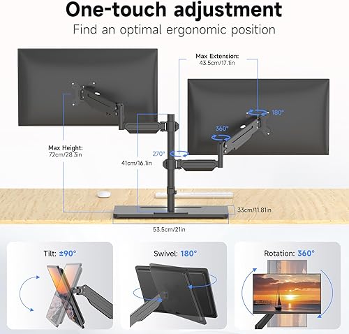 Miniatura 3 de Suptek Soporte independiente para monitor dual de hasta 32 pulgadas, soporte de monitor más alto con capacidad de carga de 22 libras, brazo de