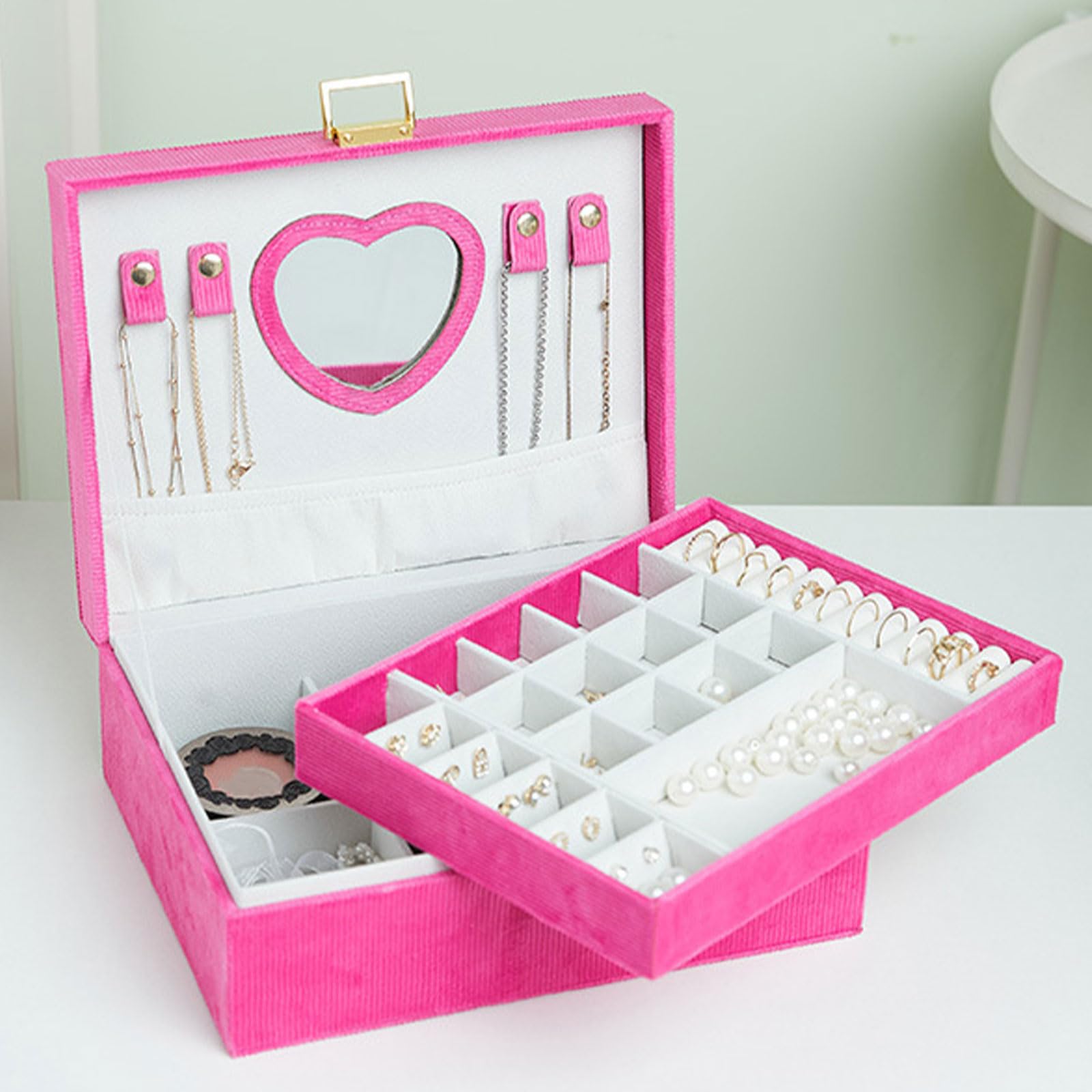 Plüschgefütterte Schmuckschatulle, eleganter großer Schmuckhalter, praktische Aufbewahrungsbox mit Mehreren Fächern