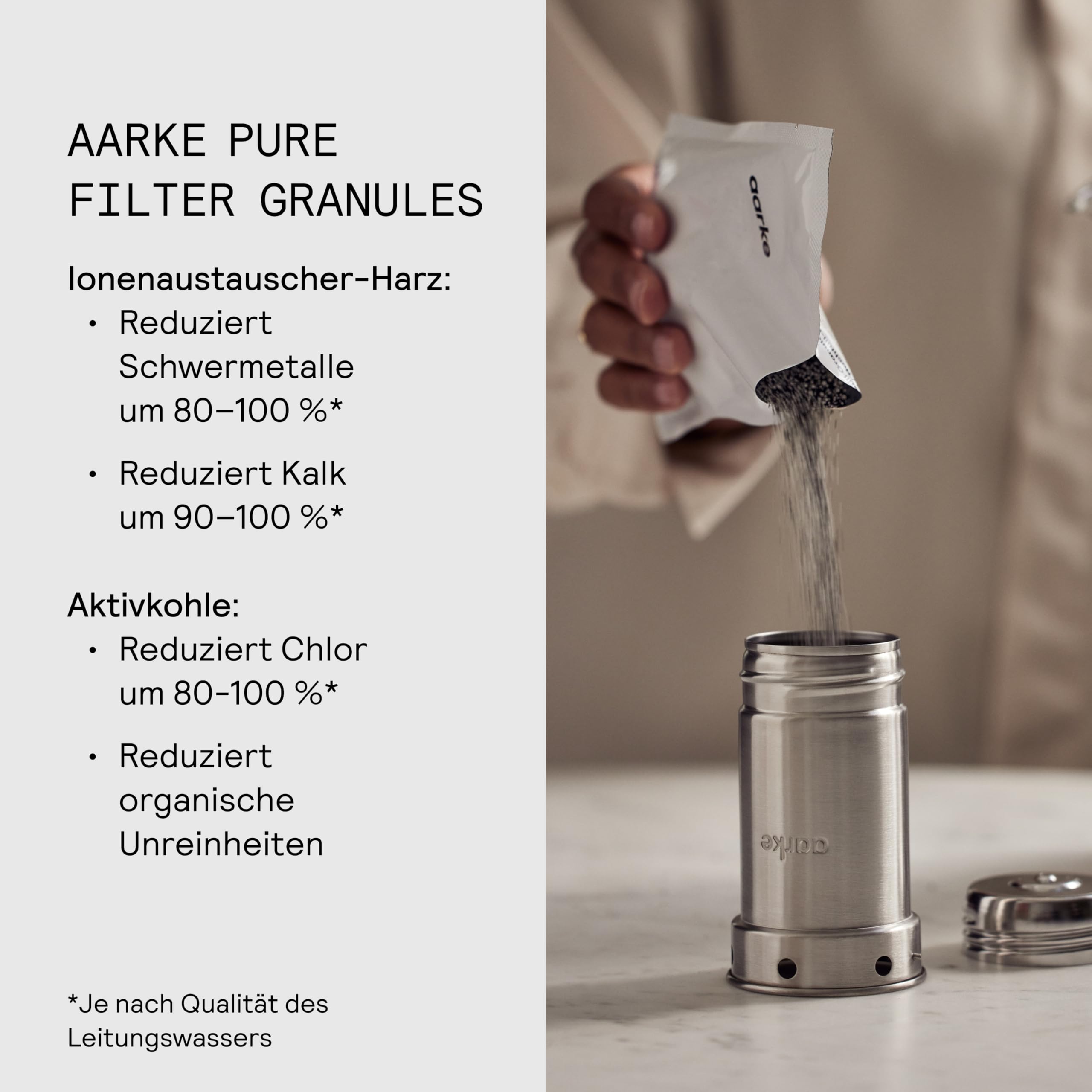 Aarke Paquete de 6 bolsas de recambio de filtro Pure – Reduce el cloro, los metales pesados y la cal – Filtra hasta 120 litros/32 galones de agua por bolsa