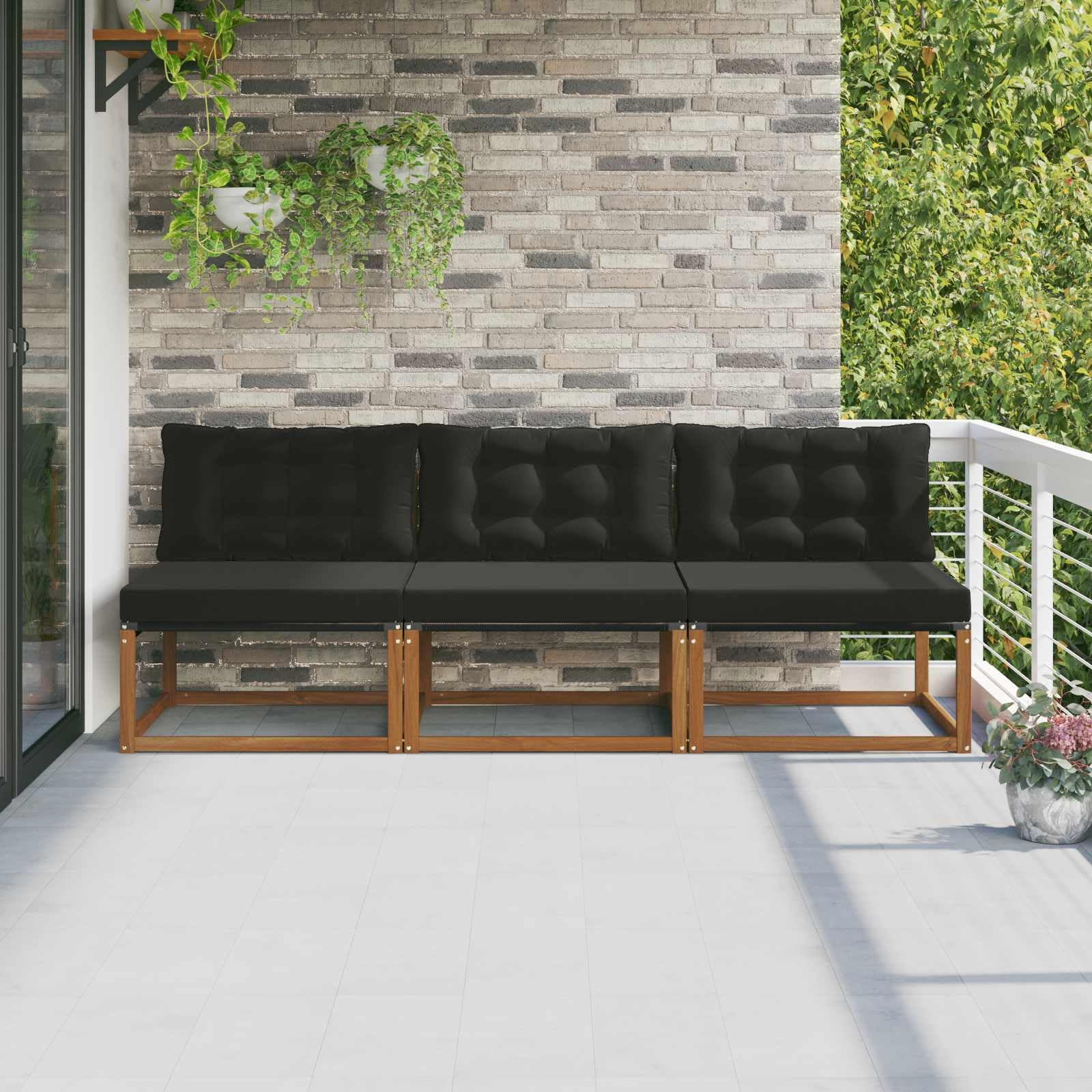 Set di 3 divani centrali per esterni, in legno massello di acacia naturale, set di mobili da giardino, per terrazza, balcone