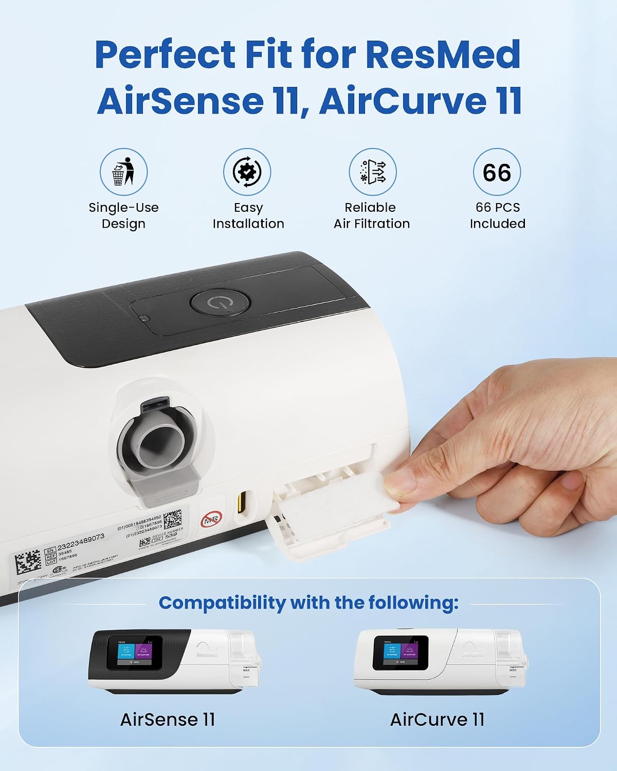 66-Pack CPAP Filters Compatible with Airsense 11 & Aircurve 11, Disposable Standard Replacement Filters, High Filtration & Smooth Airflow, Travel Friendly image 2